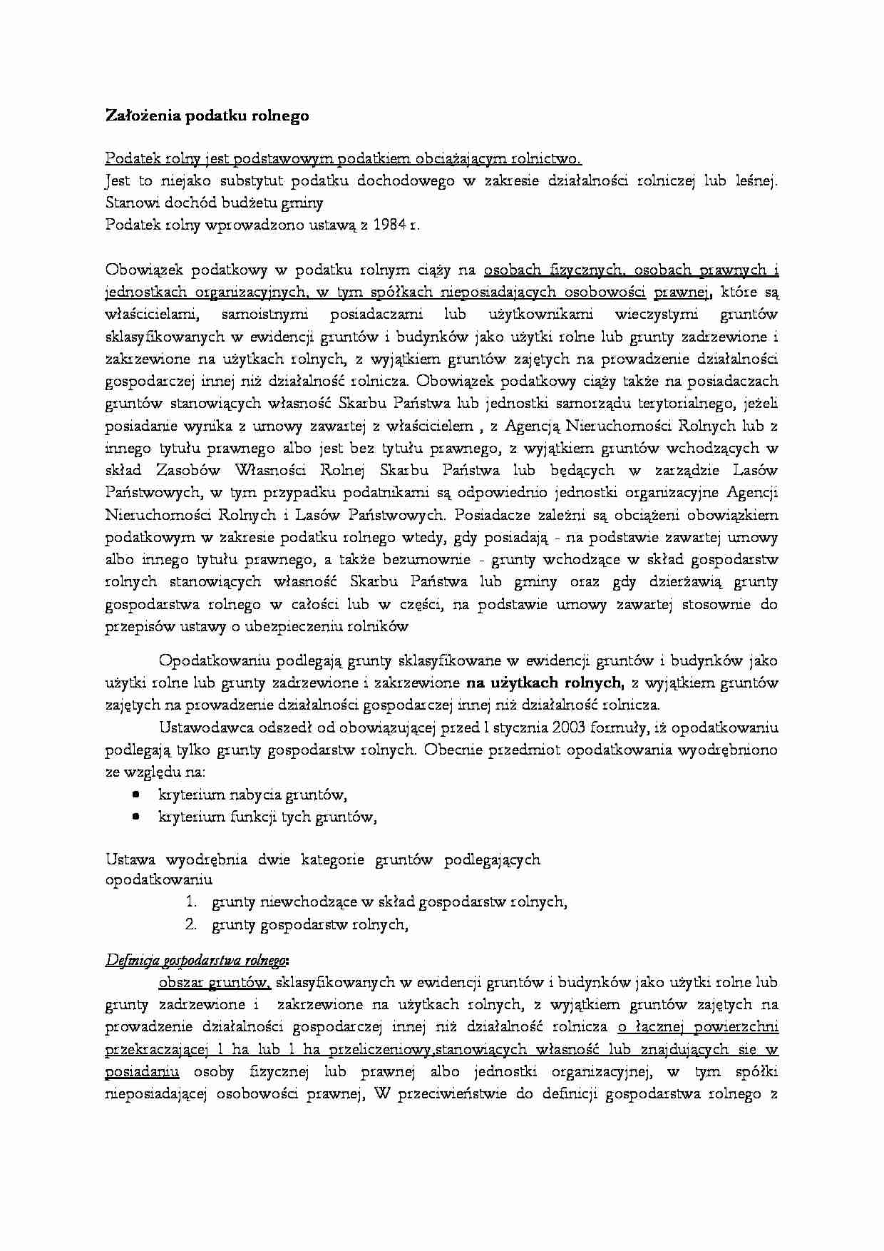 Założenia podatku rolnego - strona 1