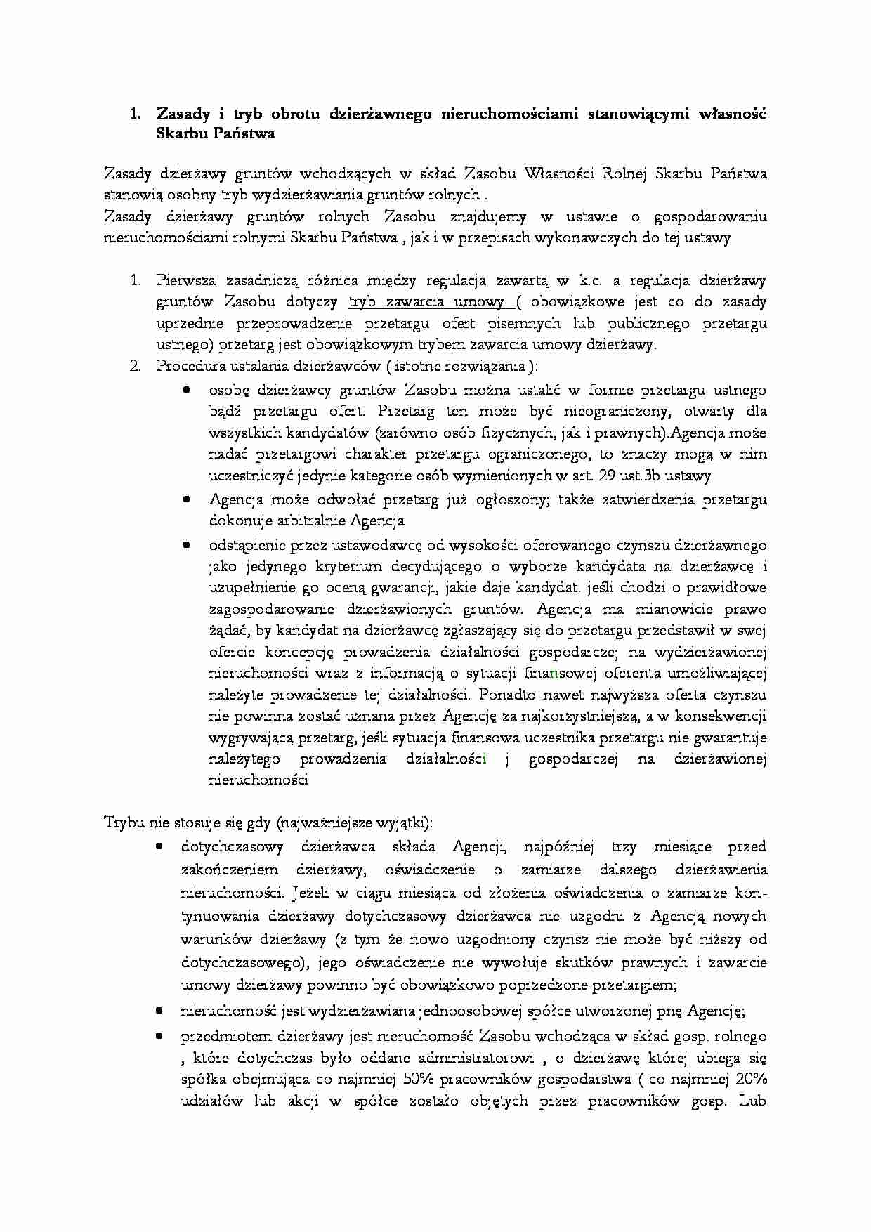 Zasady i tryb obrotu dzierżawnego nieruchomościami - strona 1