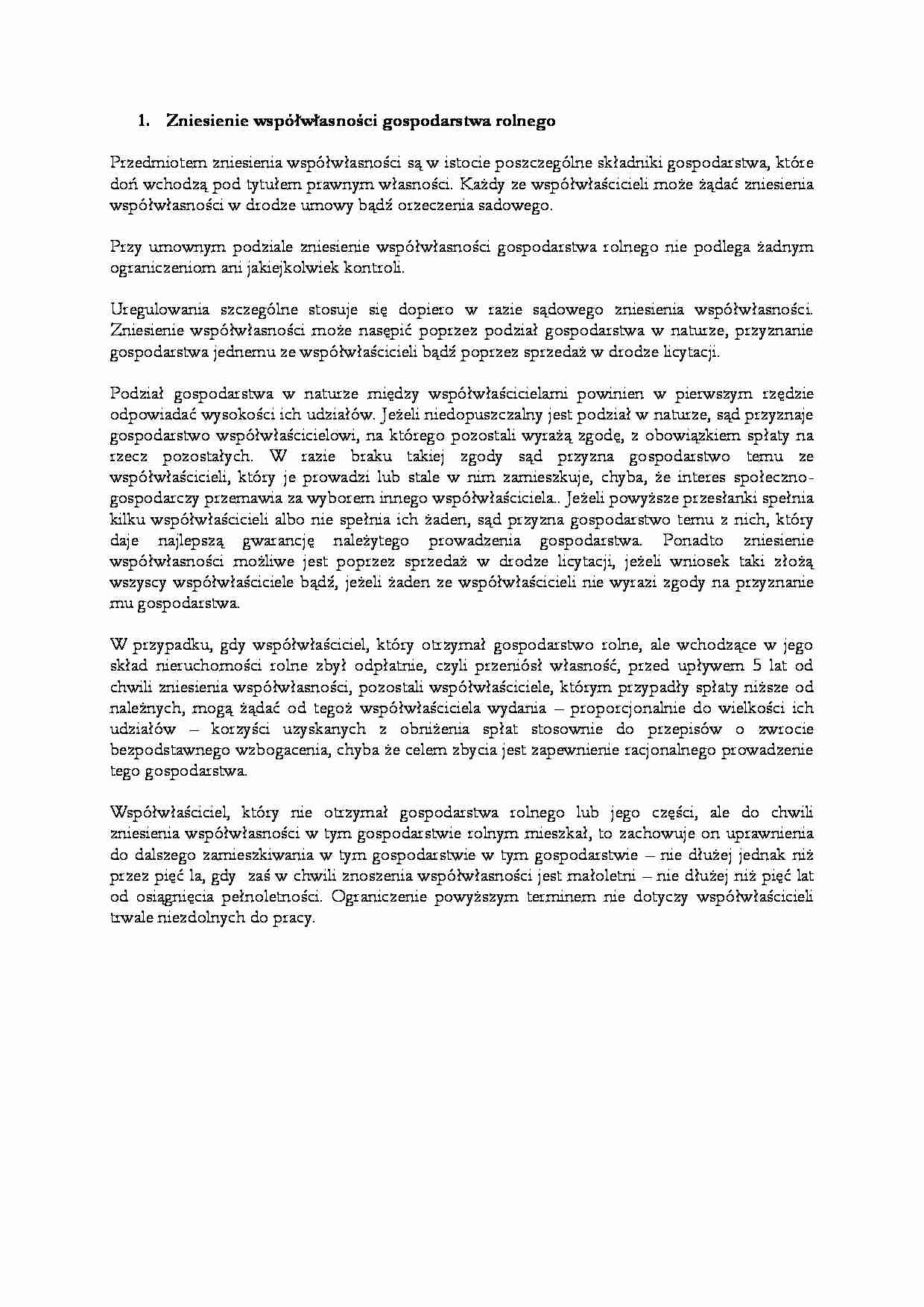 Zniesienie współwłasności gospodarstwa rolnego - omówienie - strona 1
