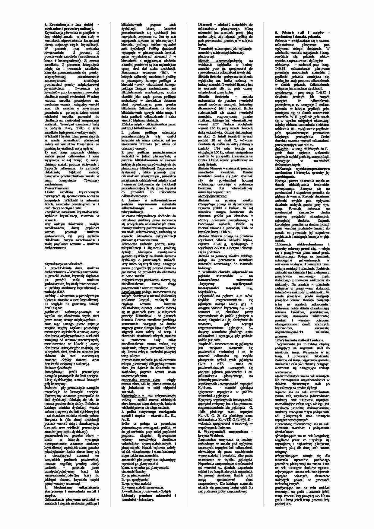 Materiałoznawstwo - ściąga na egzamin - strona 1