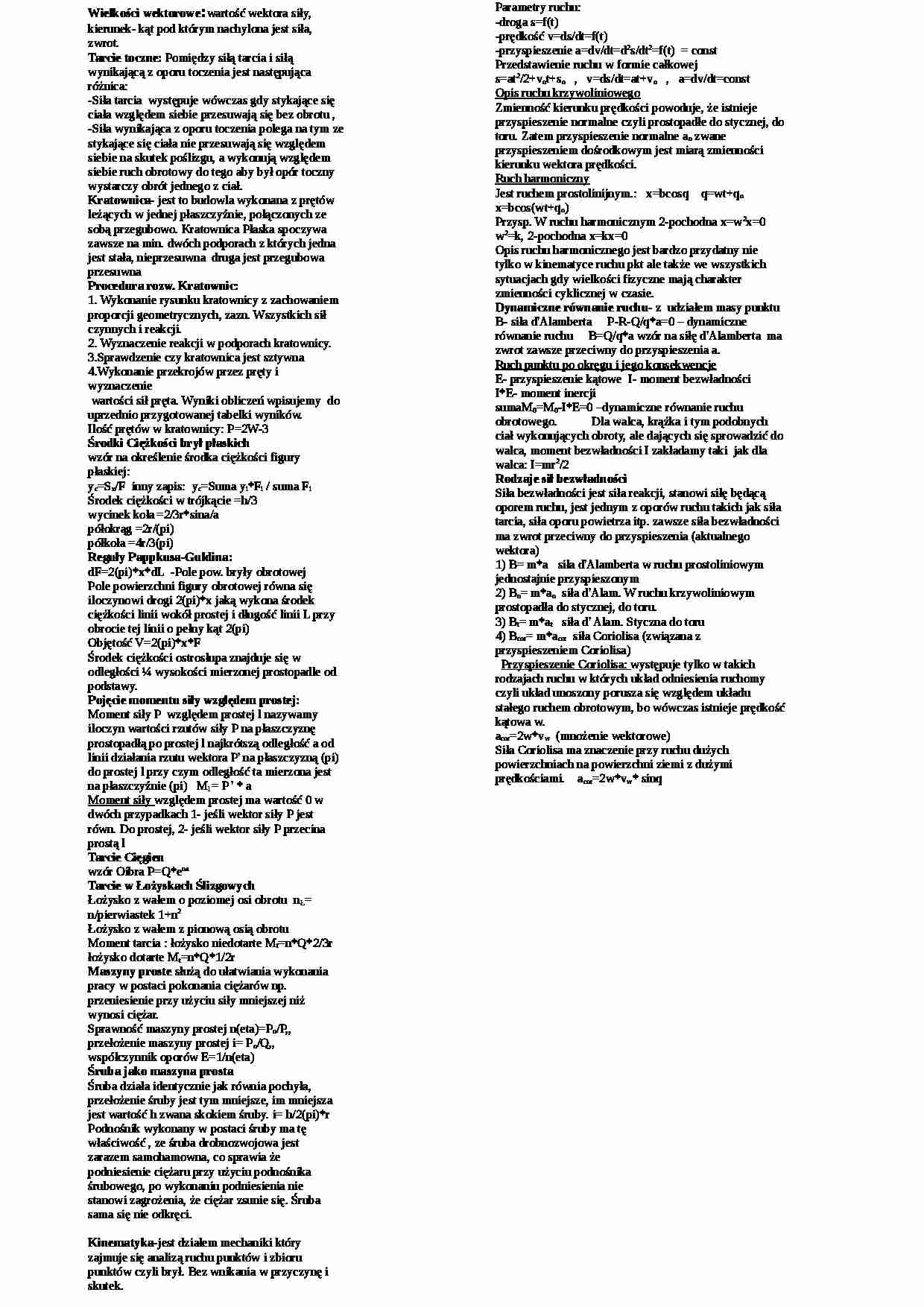 Mechanika - moja ściąga na egzamin - strona 1