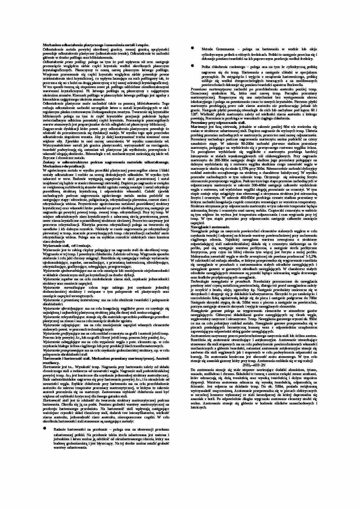 Materiałoznawstwo  - ściąga na kolokwium - strona 1