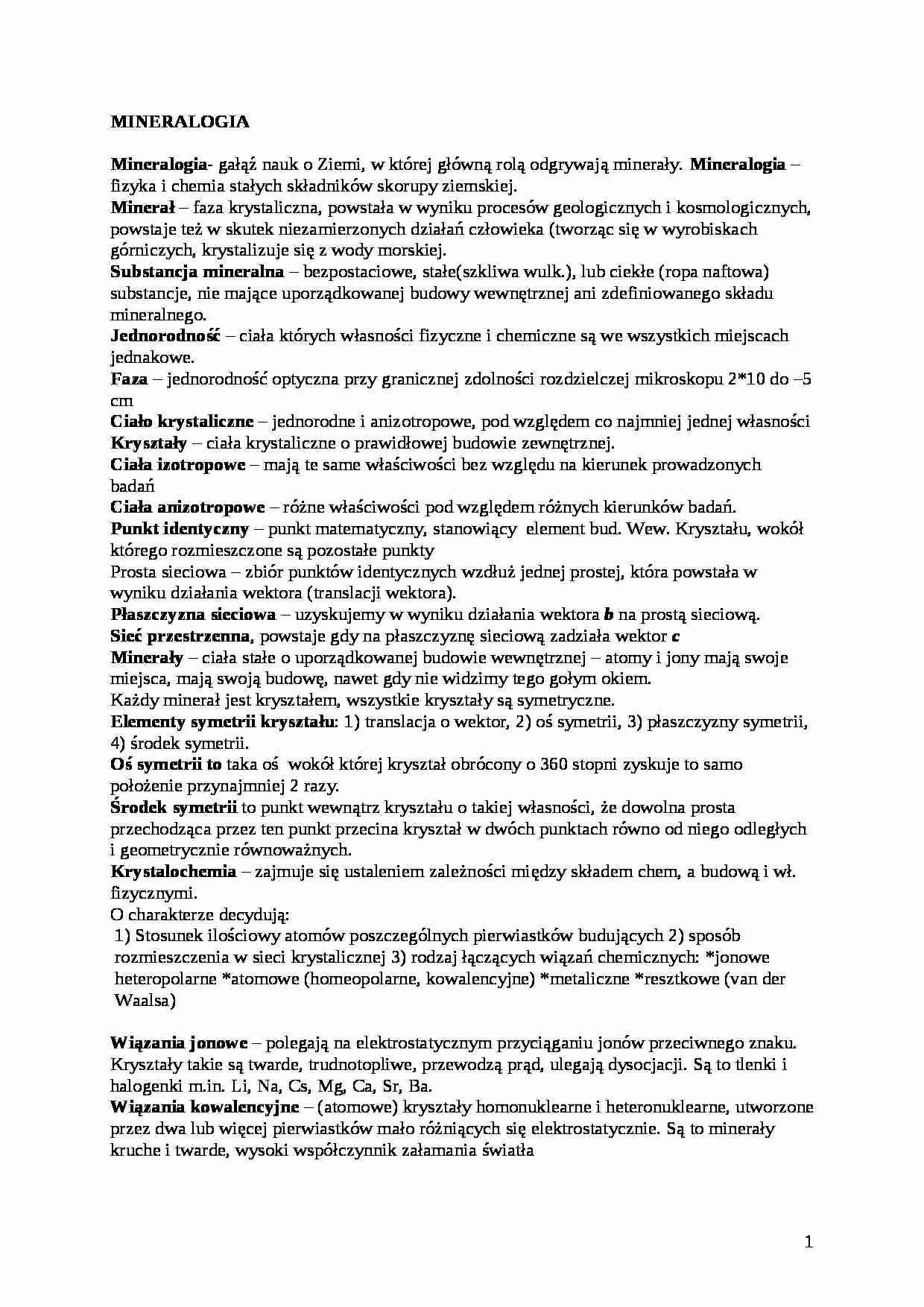 Mineralogia - materiały do nauki - strona 1