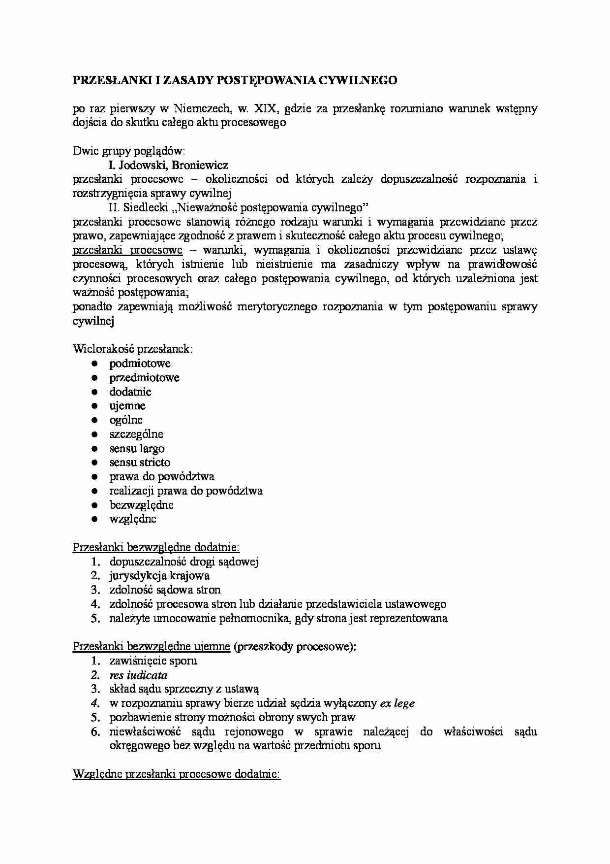 Przesłanki i zasady postępowania cywilnego-opracowanie - strona 1