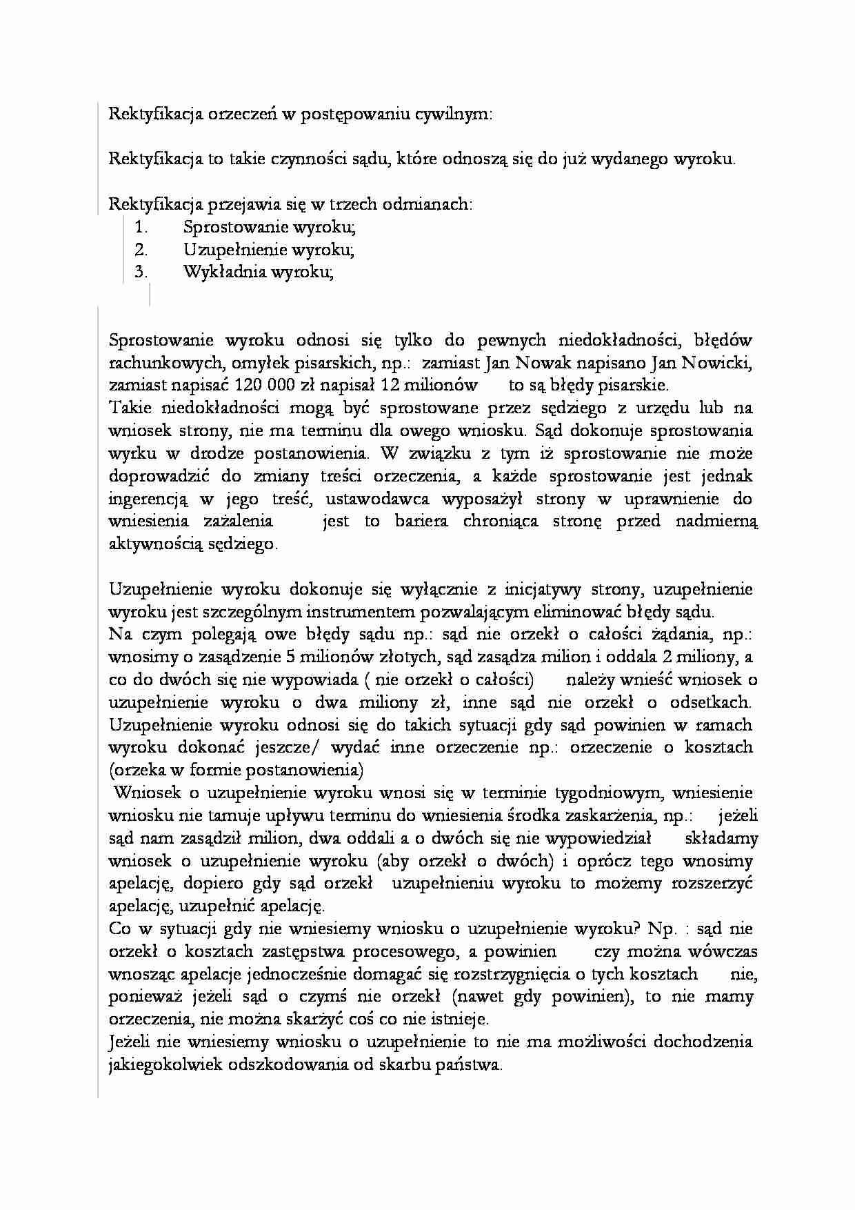 Rektyfikacja orzeczeń w postępowaniu cywilnym-opracowanie - strona 1