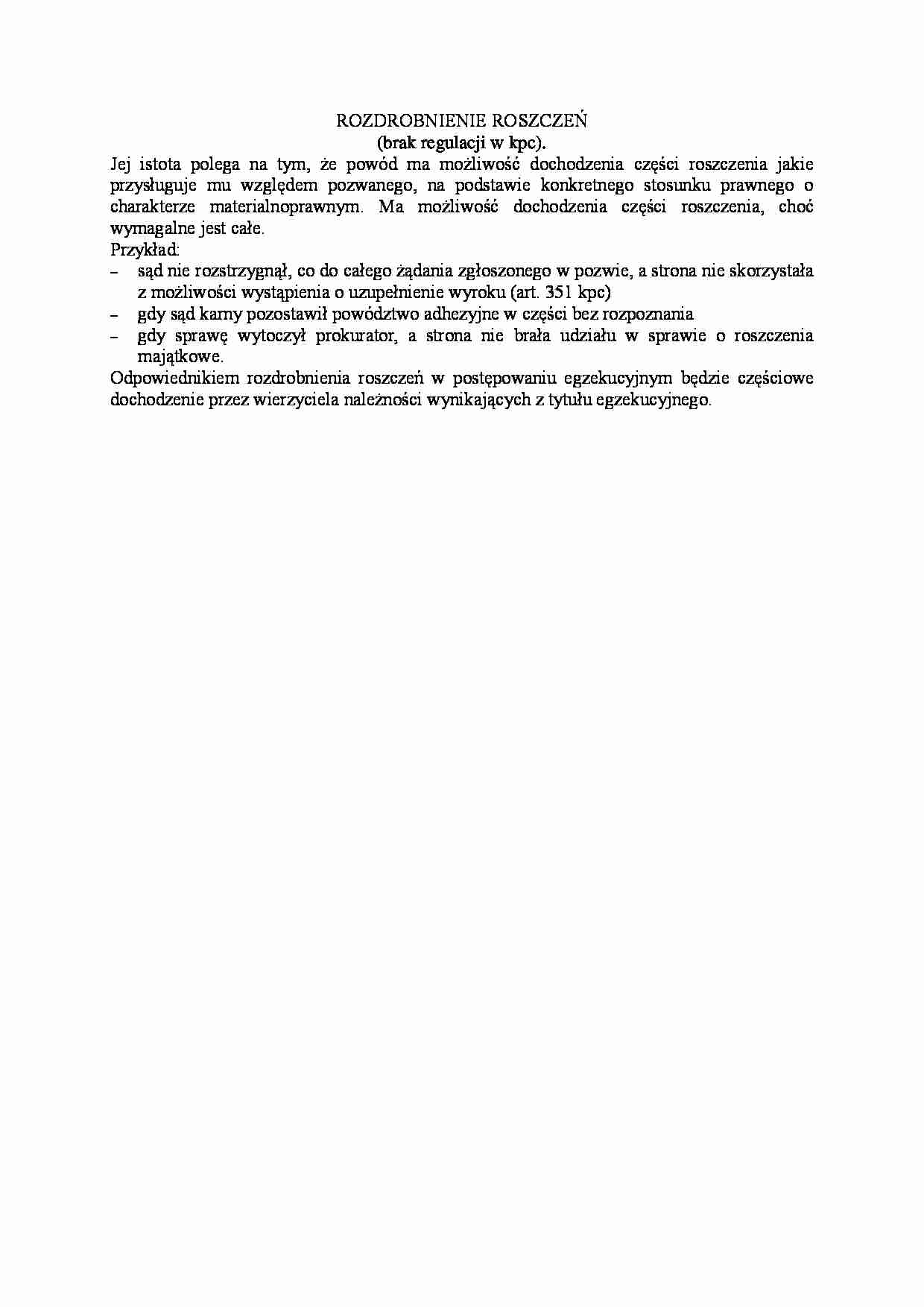 Rozdrobnienie roszczeń-opracowanie - strona 1
