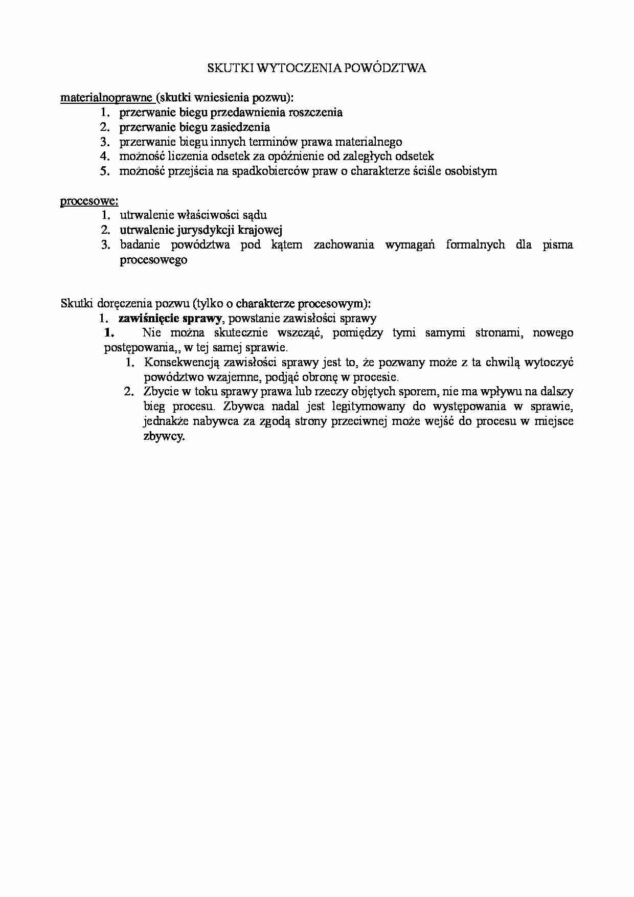 Skutki wytoczenia powództwa-opracowanie - strona 1