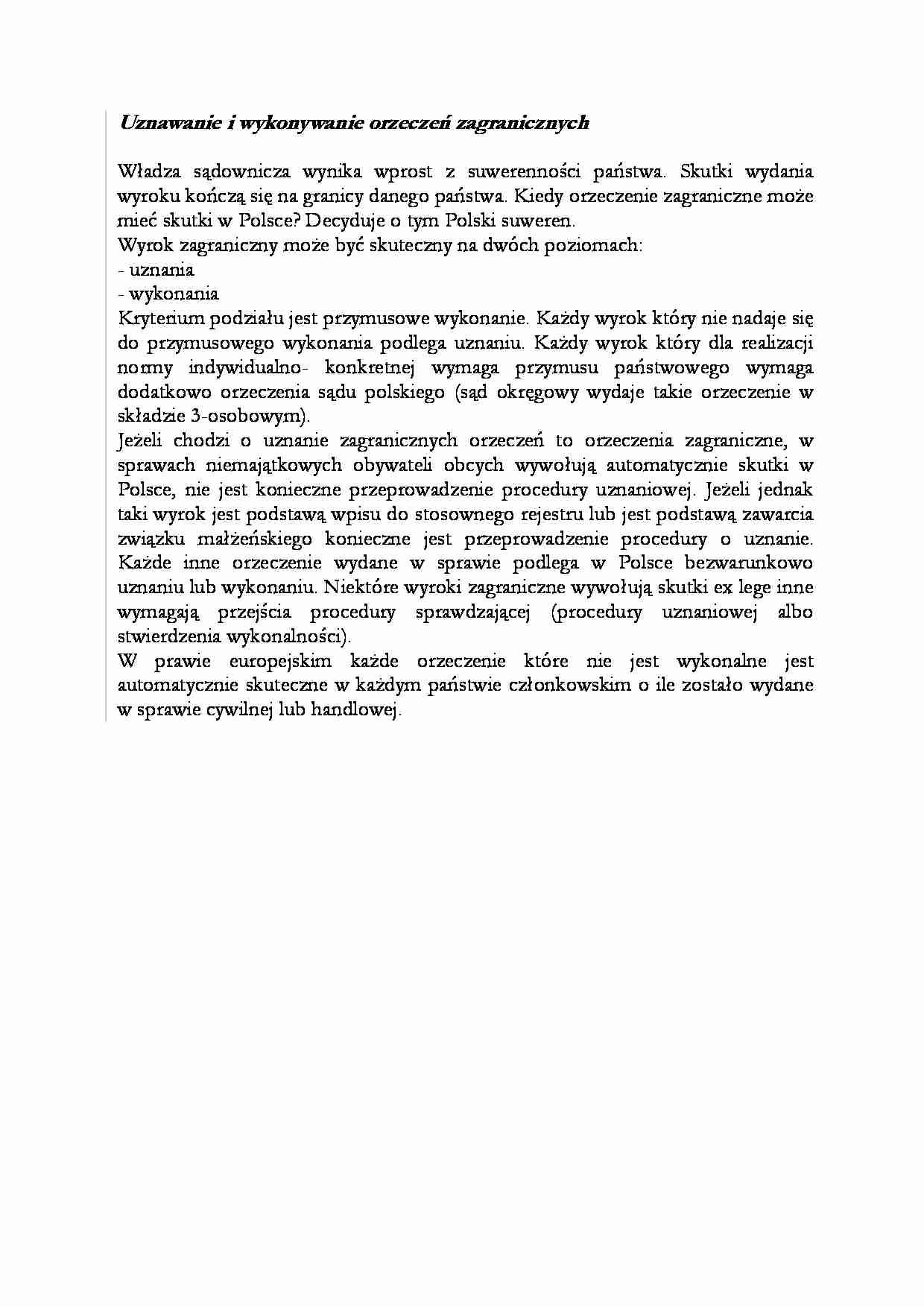 Uznawanie i wykonywanie orzeczeń zagranicznych-opracowanie - strona 1