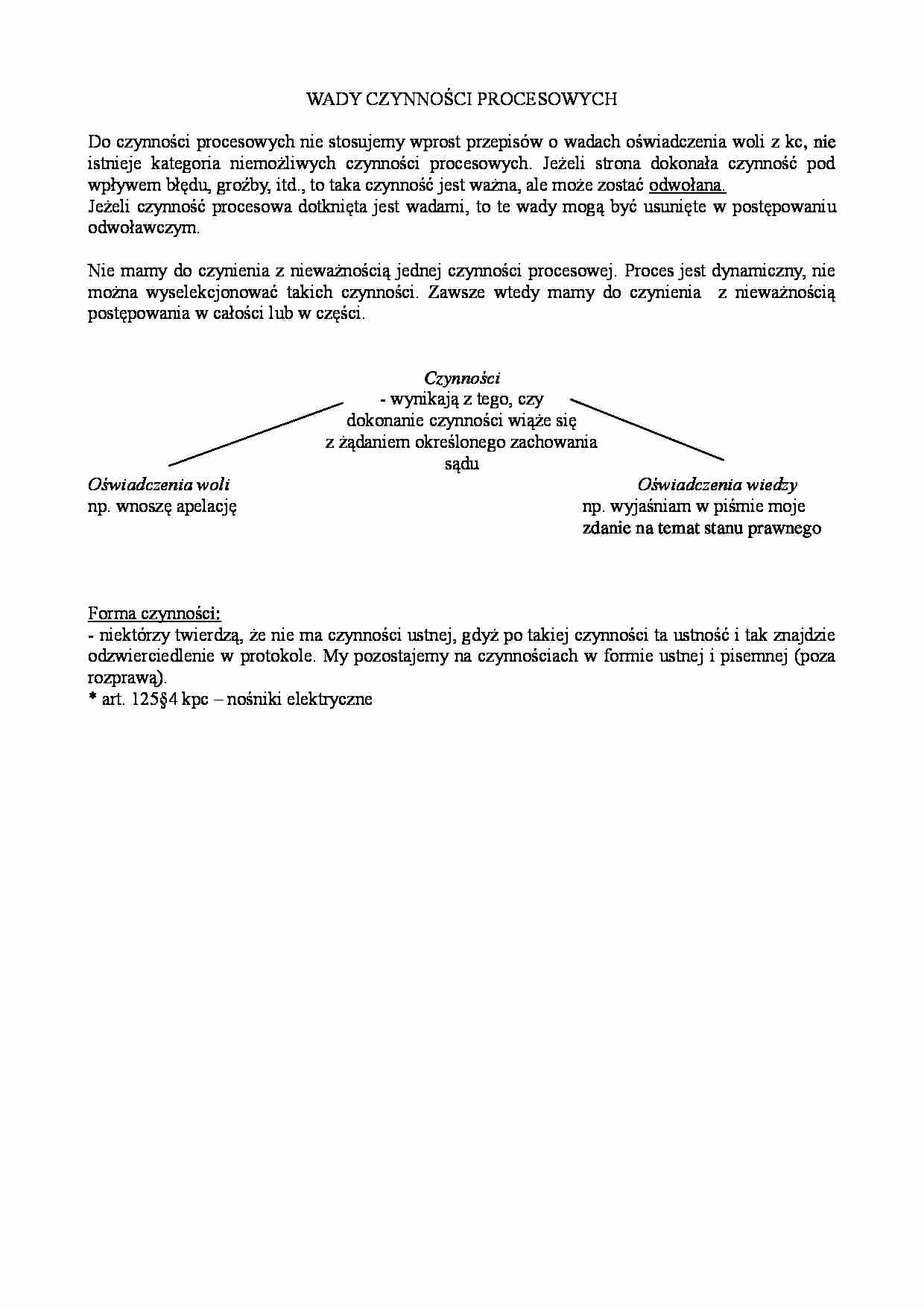 Wady czynności procesowych-opracowanie - strona 1