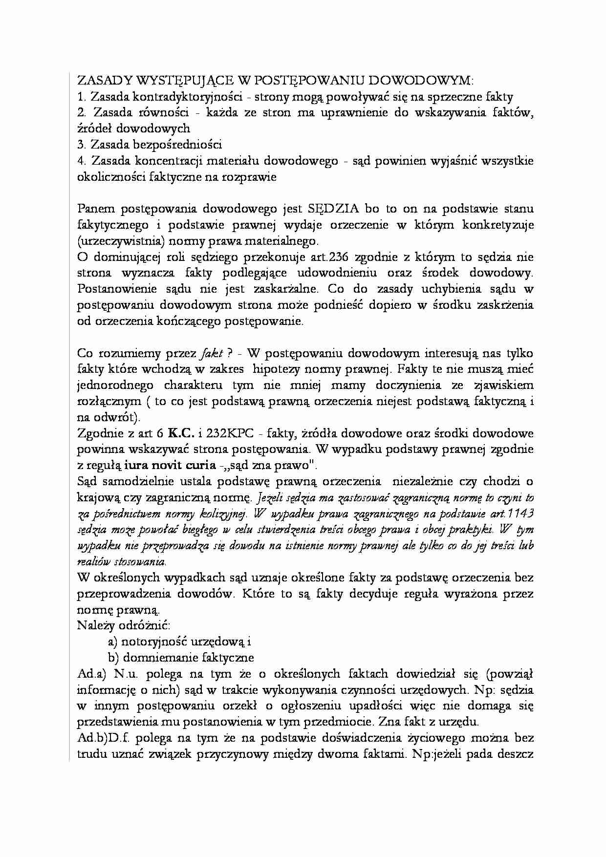 Zasady występujące w postępowaniu dowodowym-opracowanie - strona 1