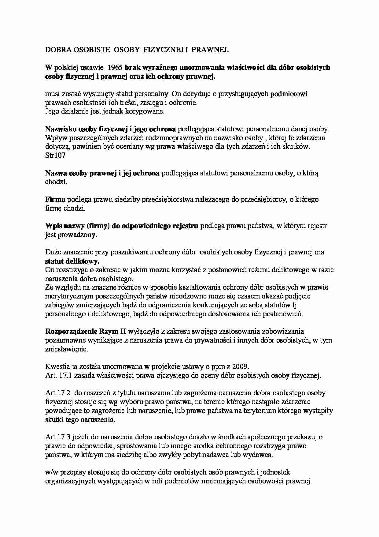 Dobra osobiste osoby fizycznej i prawnej-opracowanie - strona 1