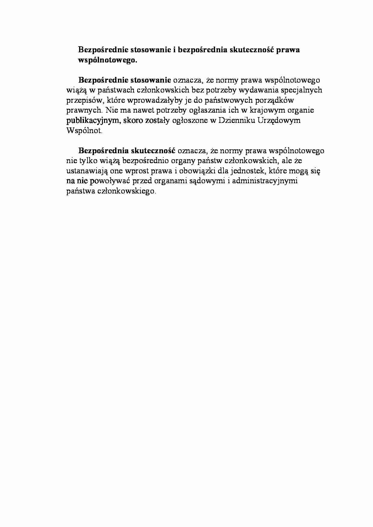 Bezpośrednie stosowanie i bezpośrednia skuteczność prawa wspólnotowego-opracowanie - strona 1