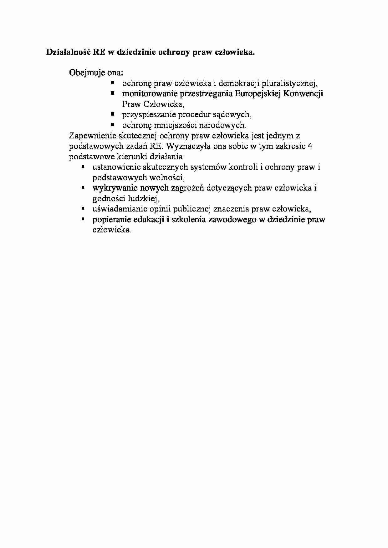 Działalność RE w dziedzinie ochrony praw człowieka-opracowanie - strona 1