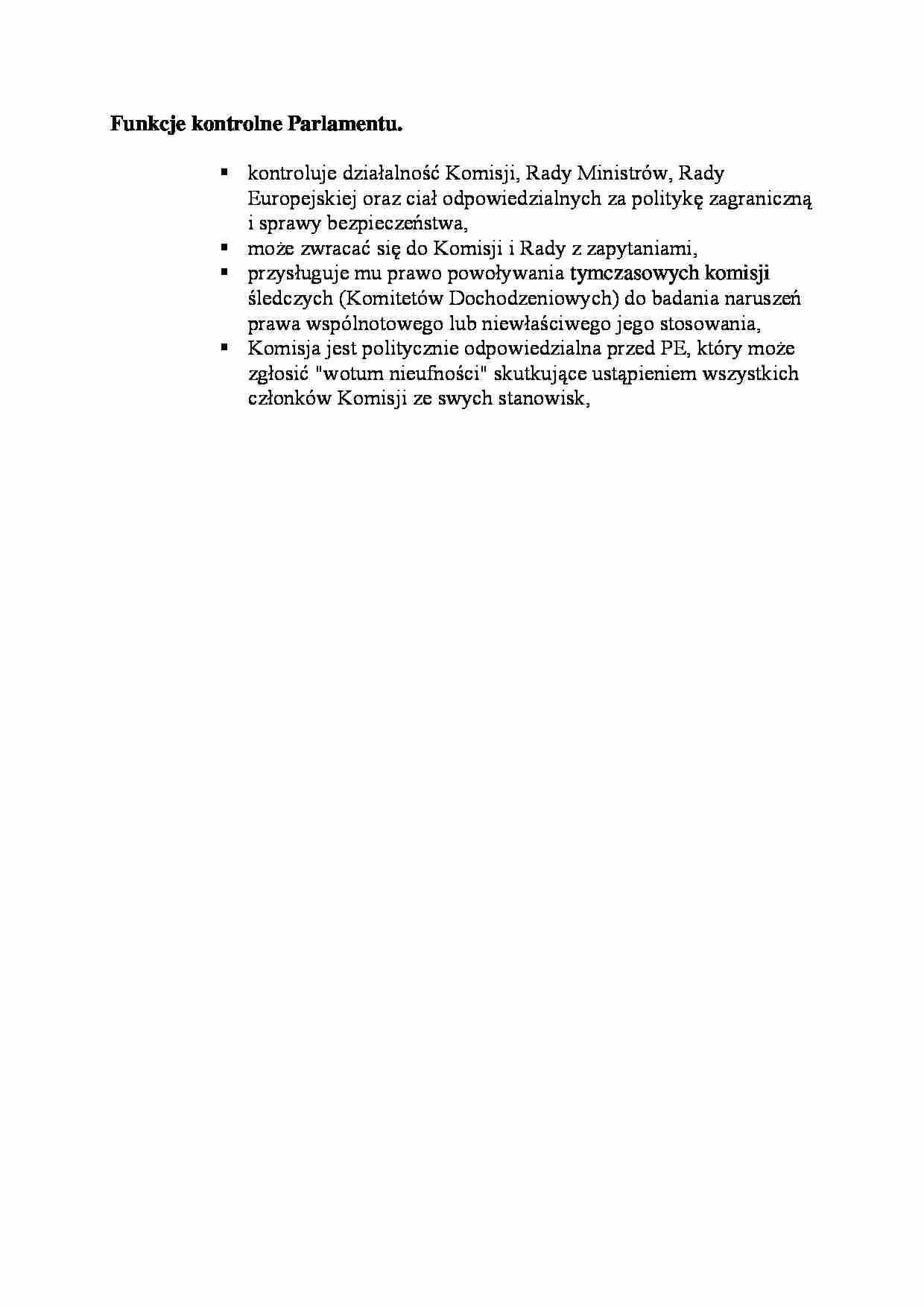Funkcje kontrolne Parlamentu-opracowanie - strona 1