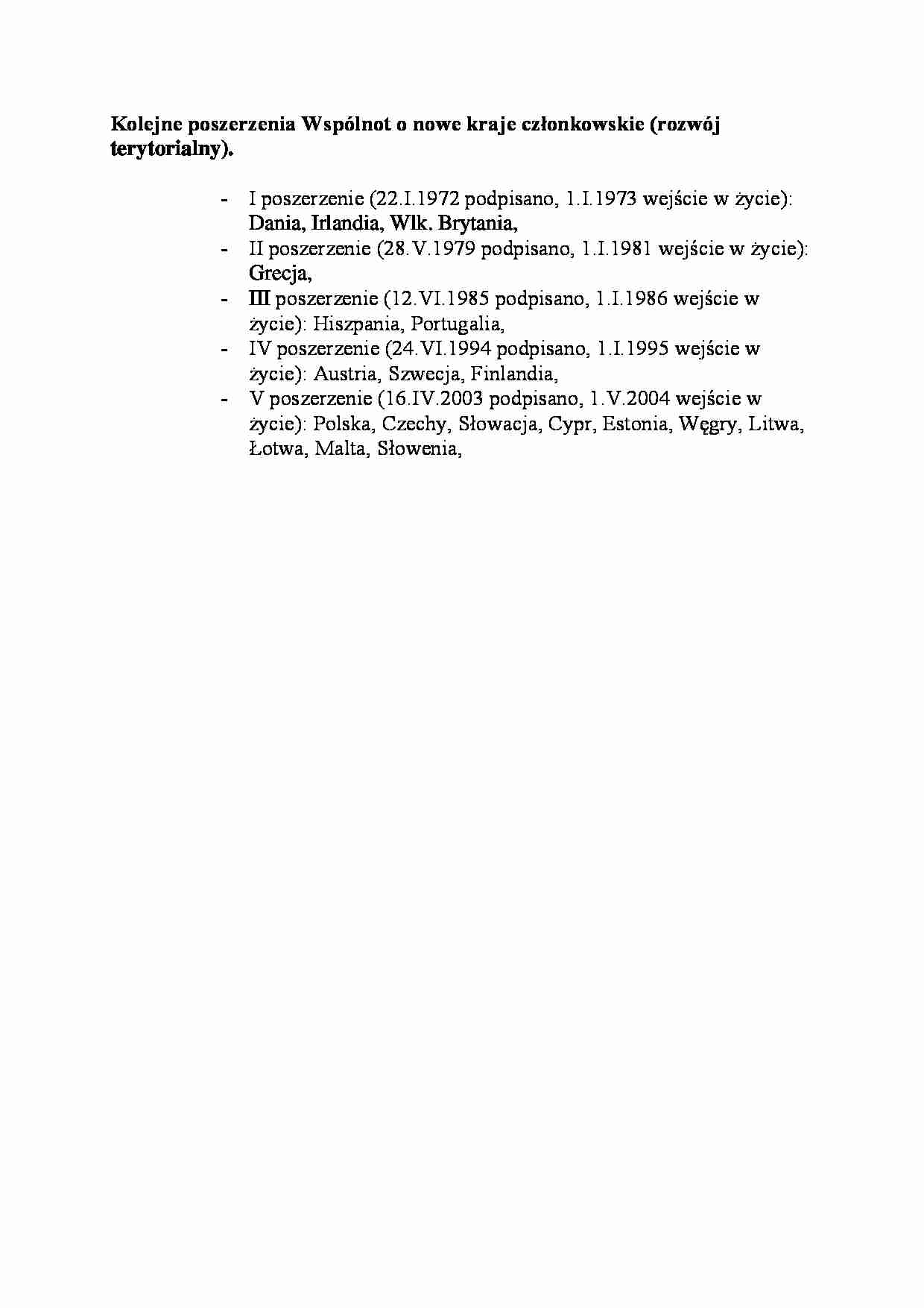 Poszerzenia Wspólnot o nowe kraje członkowskie-opracowanie - strona 1