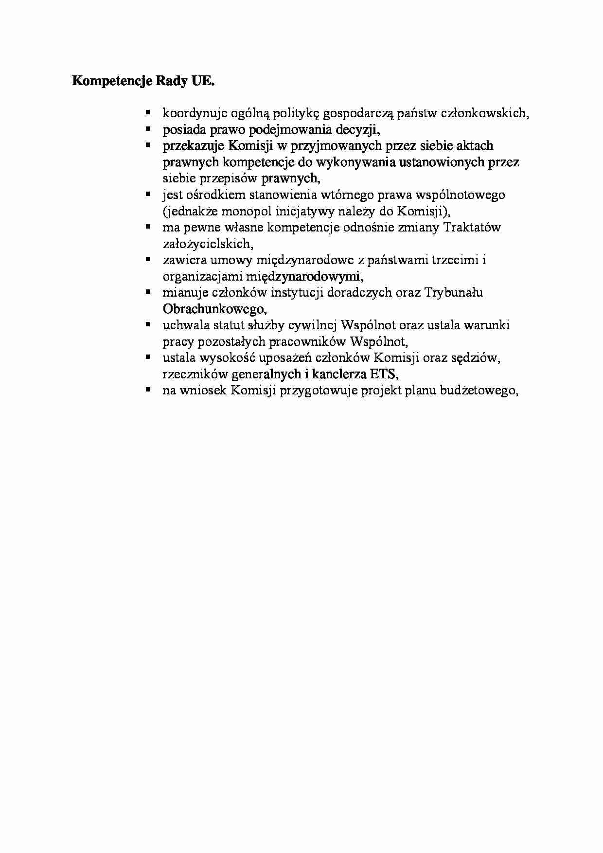 Kompetencje Rady UE-opracowanie - strona 1