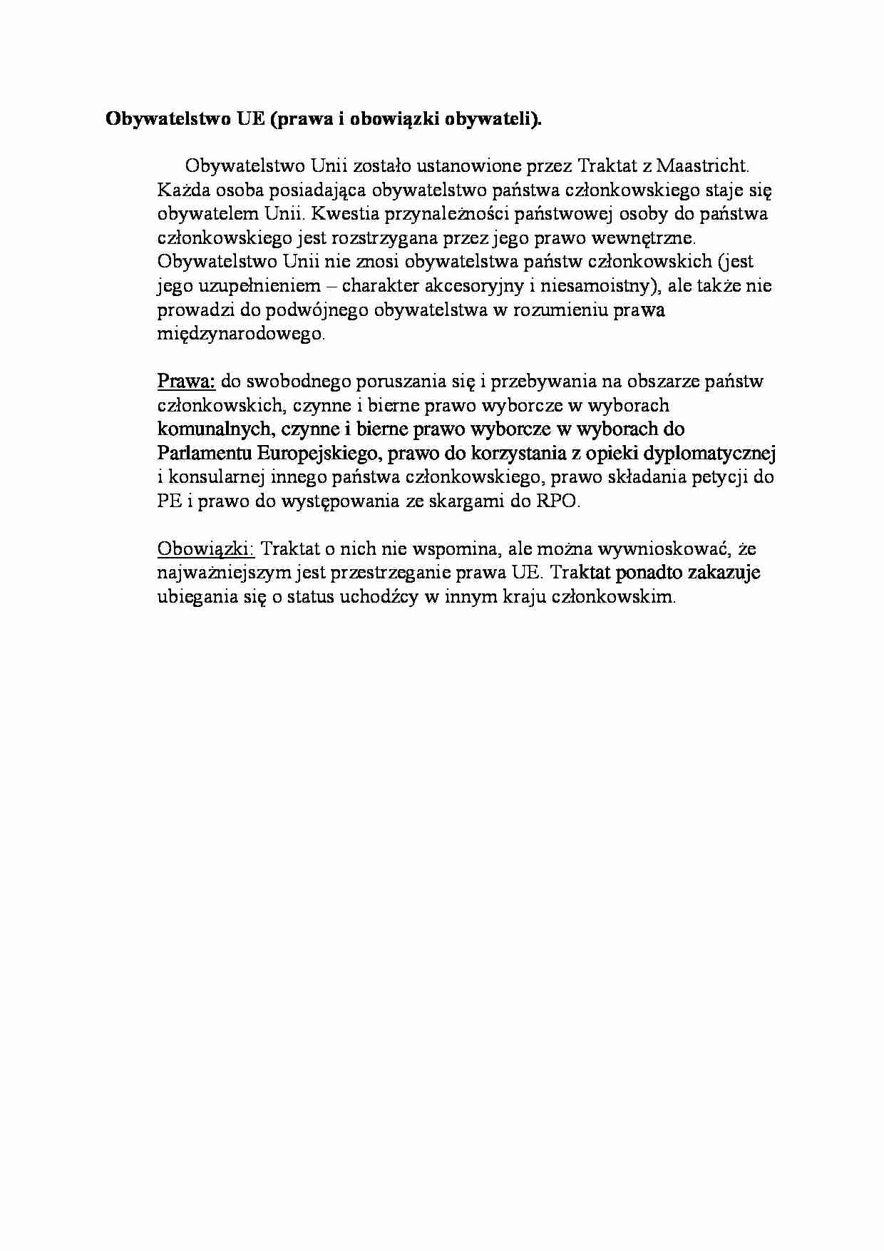 Obywatelstwo UE-opracowanie - strona 1