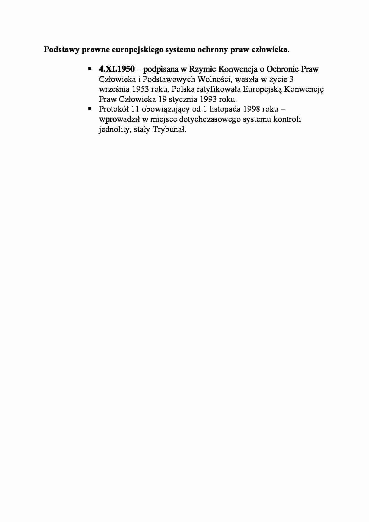 Podstawy prawne europejskiego systemu ochrony praw człowieka-opracowanie - strona 1