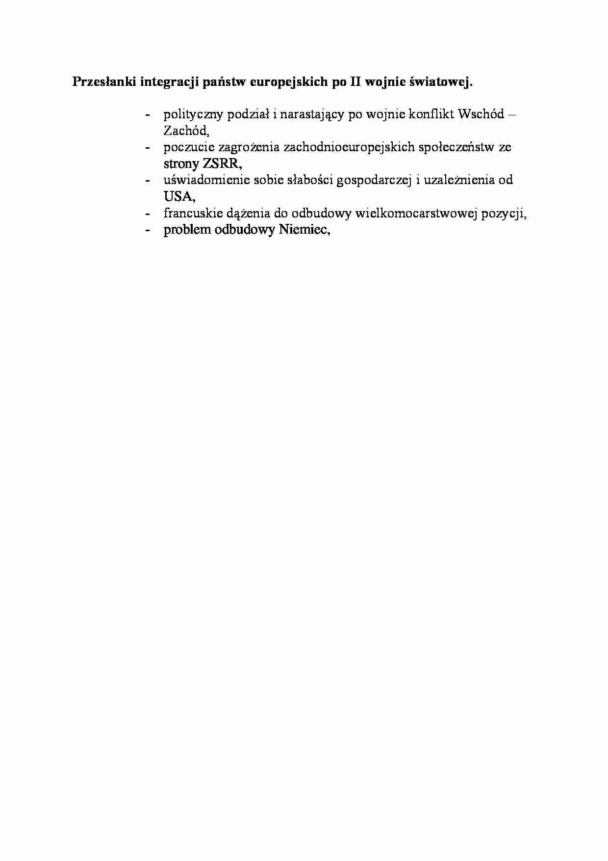 Przesłanki integracji państw europejskich  - omówienie - strona 1