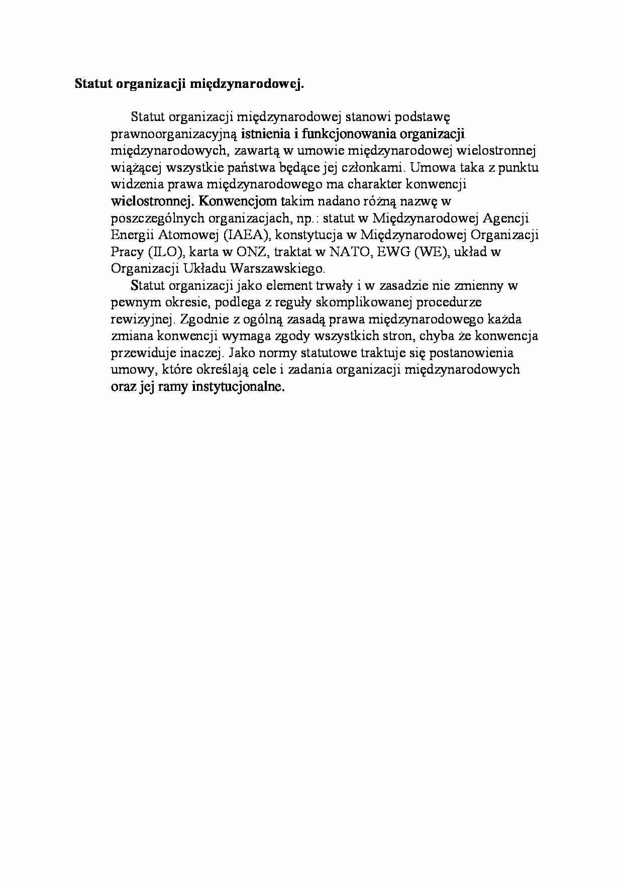 Statut organizacji międzynarodowej - omówienie - strona 1