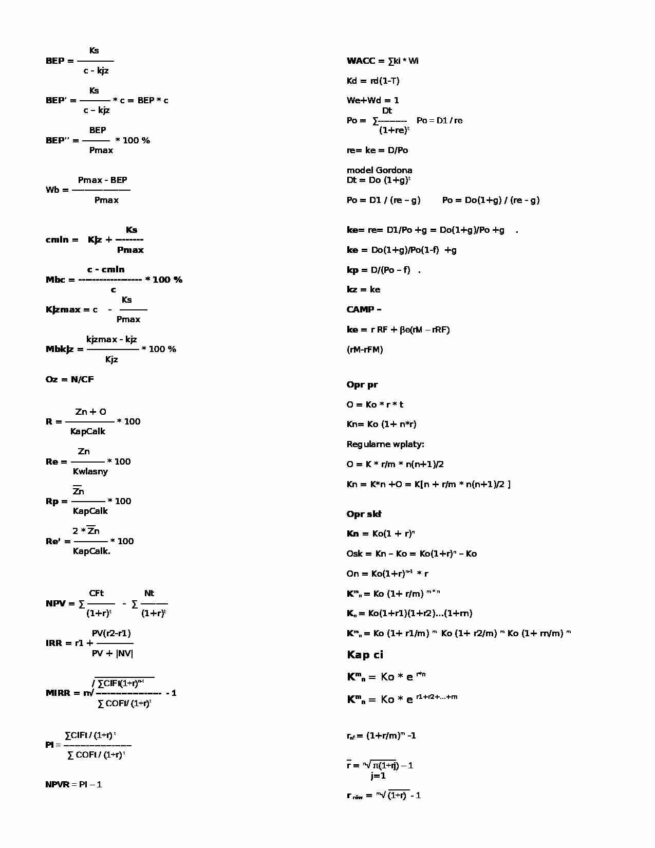Finanse Przedsiębiorstw - wzory - strona 1
