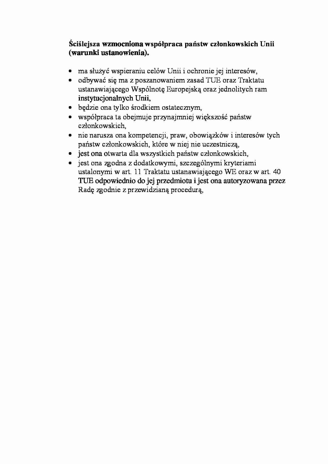 Ściślejsza wzmocniona współpraca państw członkowskich Unii  - omówienie - strona 1