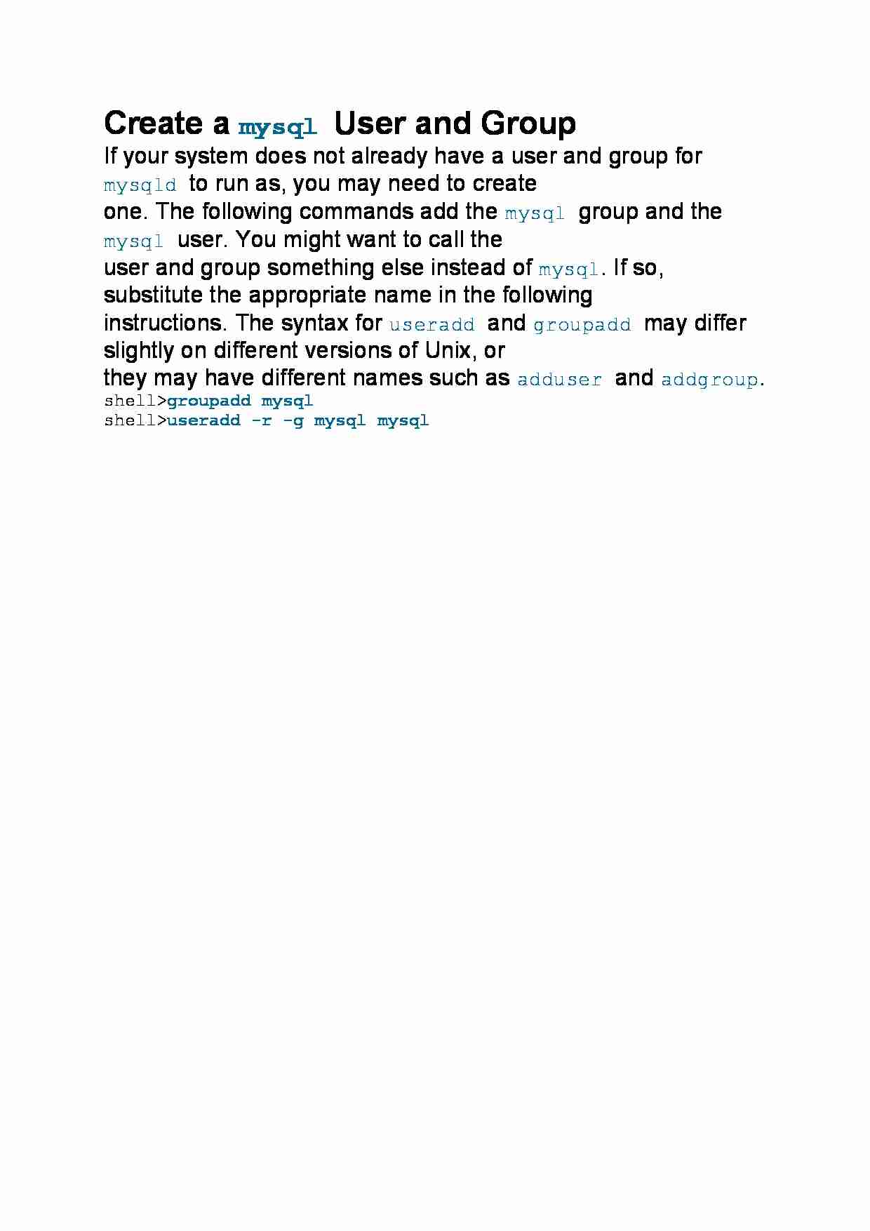 Create a mysql User and Group - strona 1
