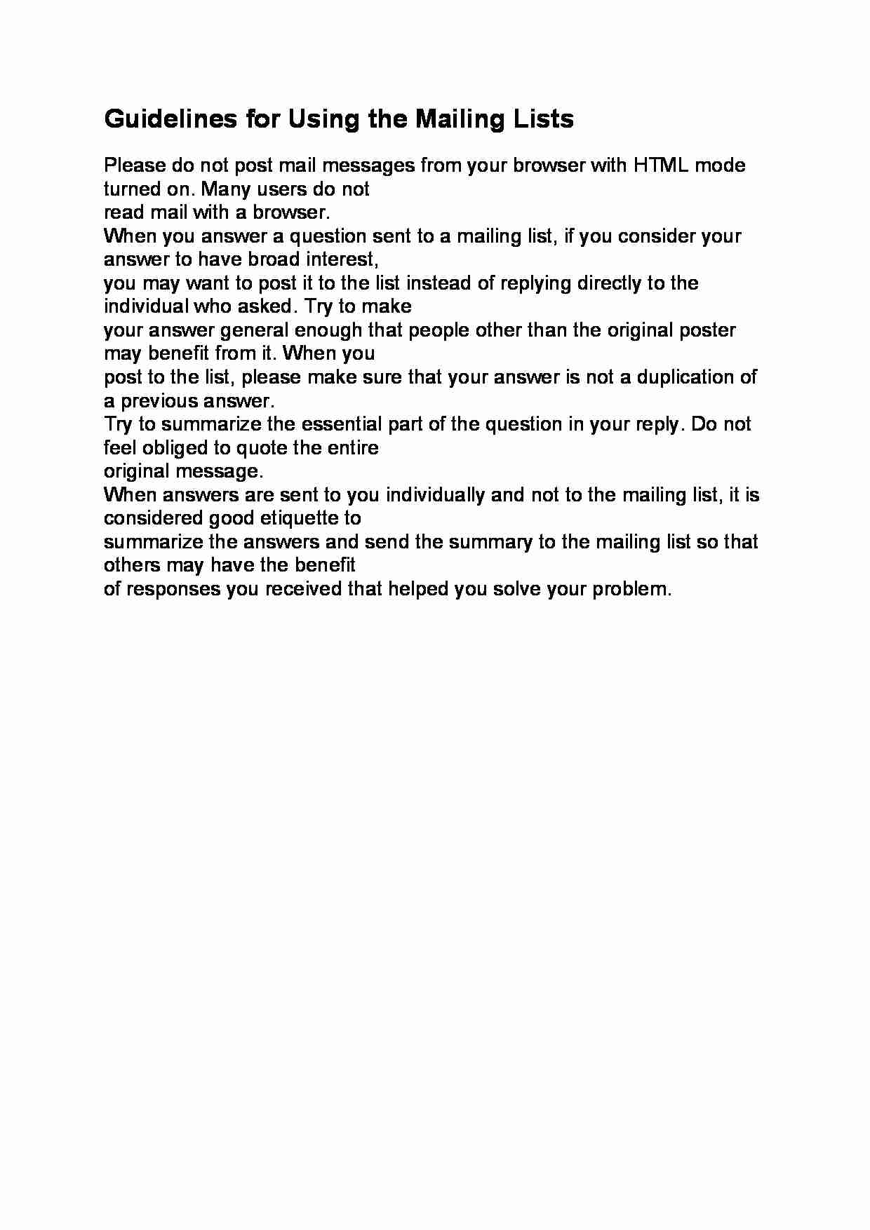 Guidelines for Using the Mailing Lists - strona 1