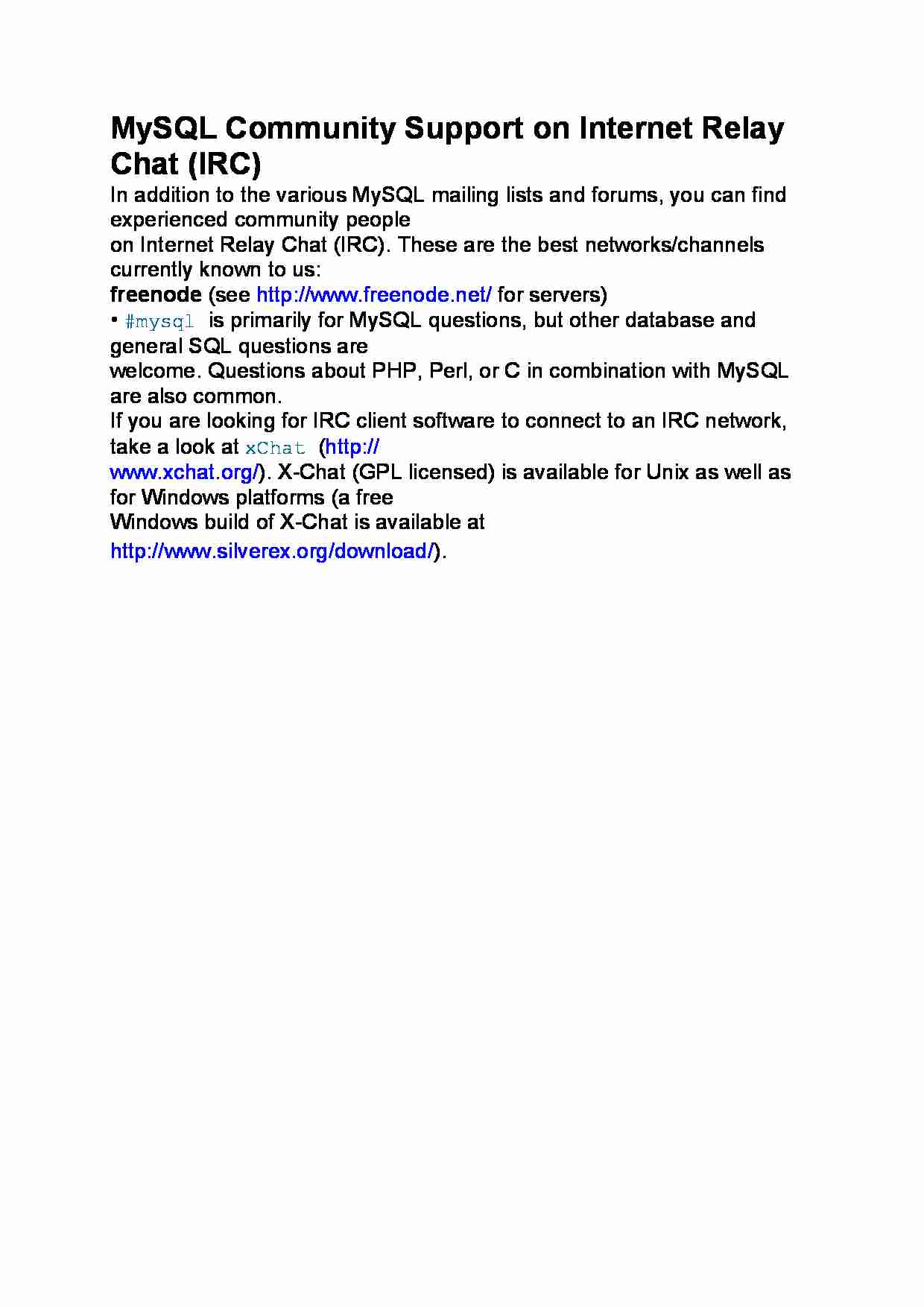 MySQL Community Support on Internet Relay Chat - strona 1