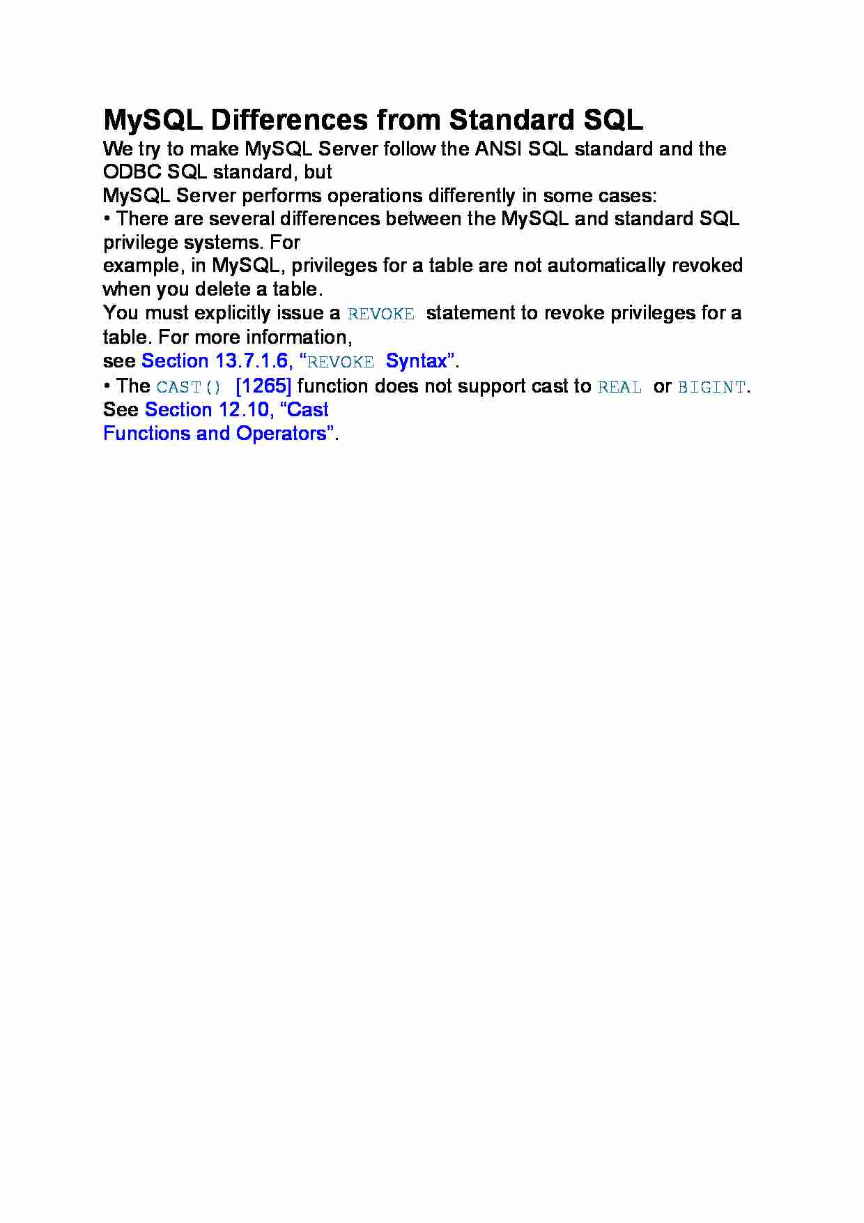 MySQL Differences from Standard SQL - strona 1