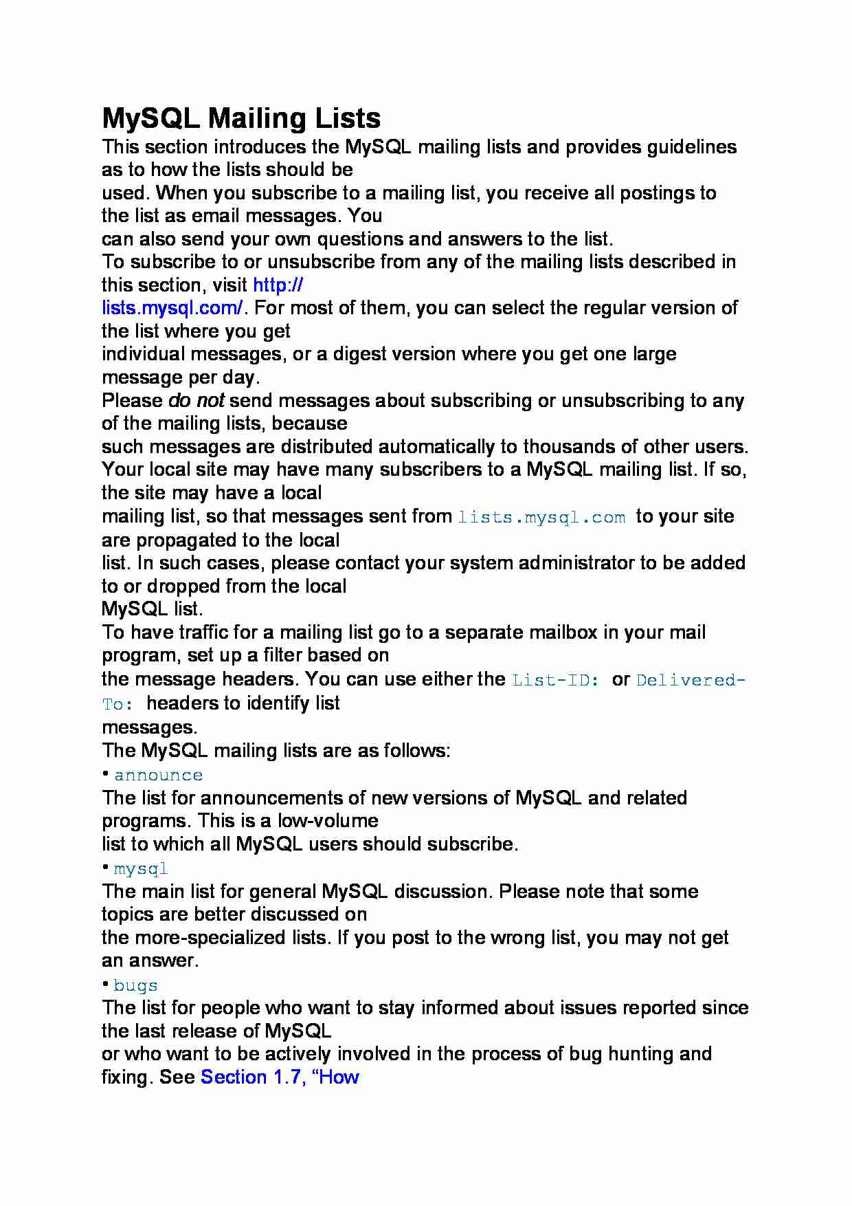 MySQL Mailing Lists - strona 1