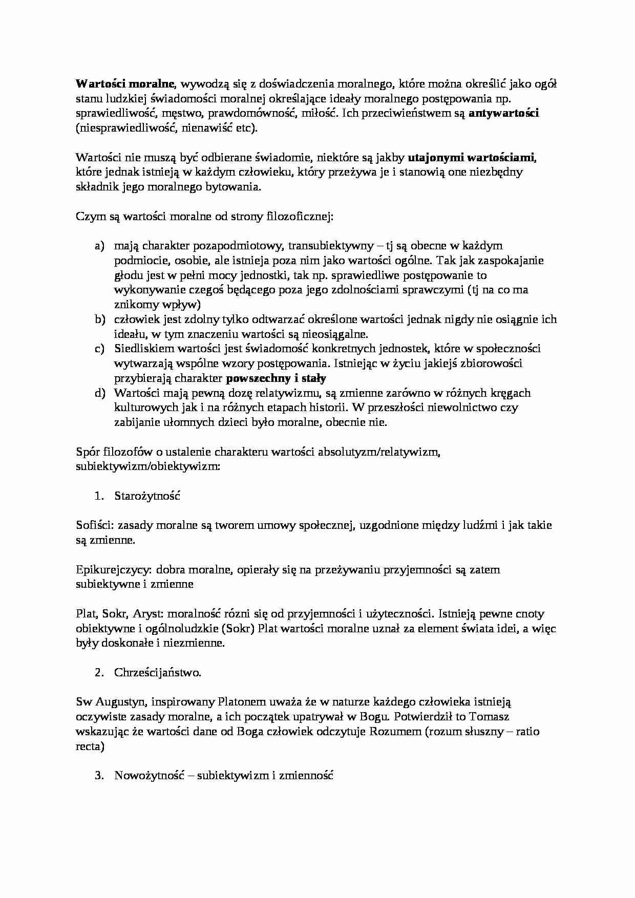 Etyka, wartości morlane - relatywizm i absolutyzm - strona 1