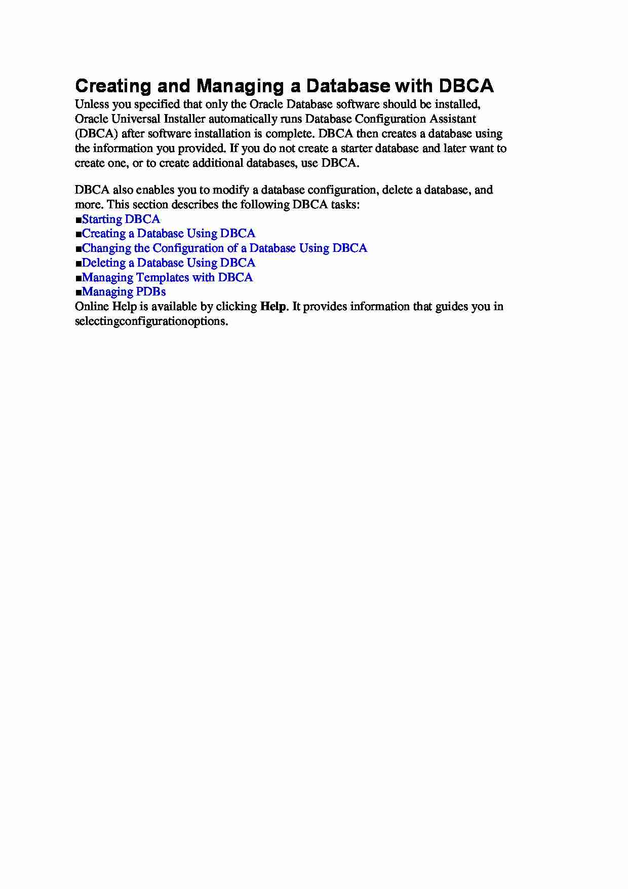 Creating and Managing a Database with DBCA - wykład - strona 1