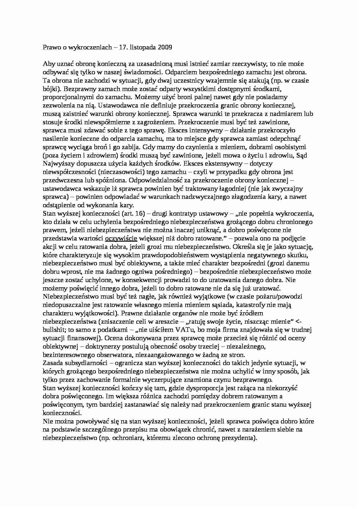 Prawo o wykroczeniach - Stan wyższej konieczności - strona 1