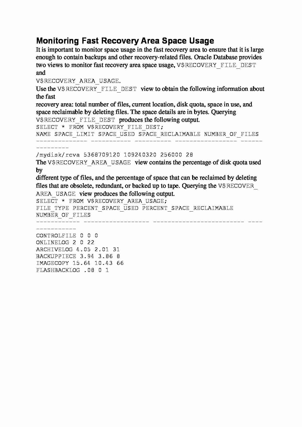 Monitoring Fast Recovery Area Space Usage - wykład - strona 1