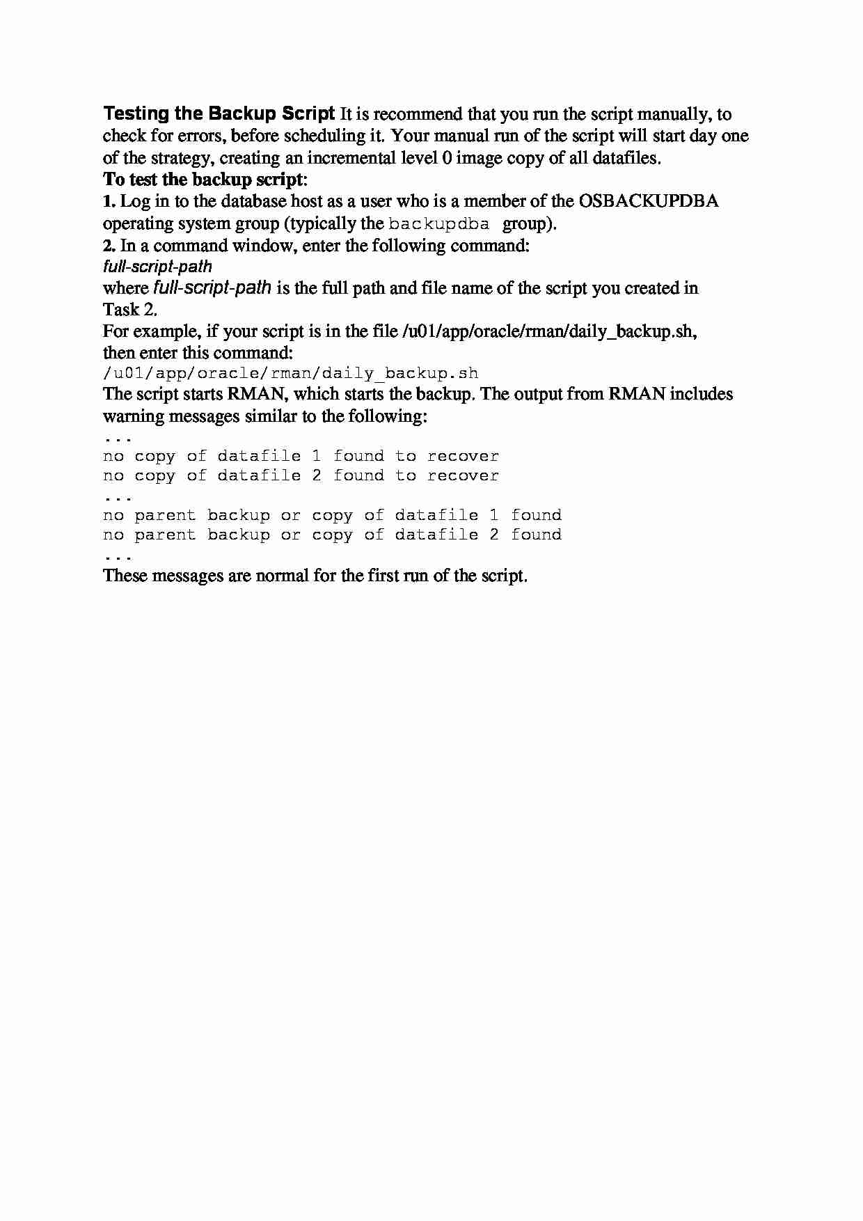 Testing the Backup Script It is recommend that you run the script manually - strona 1