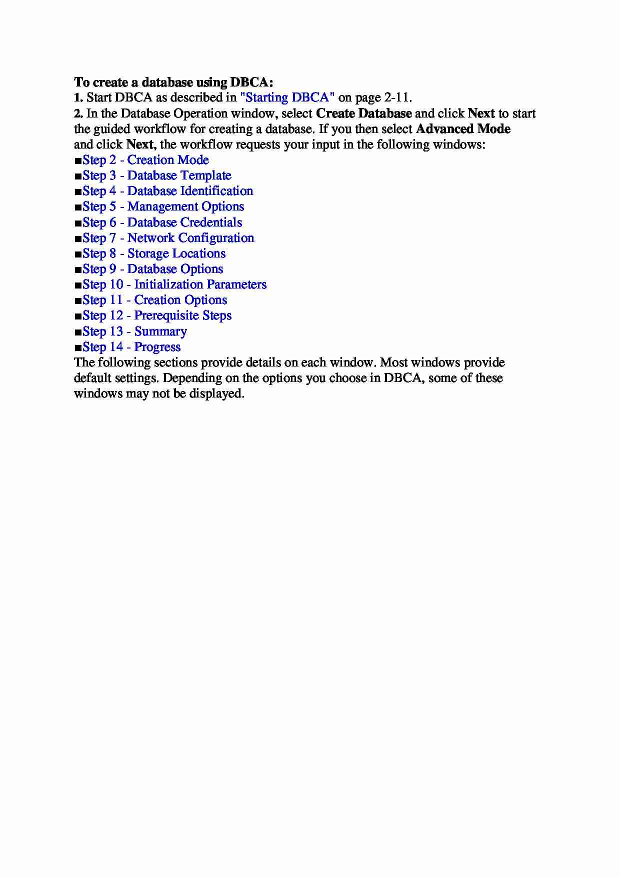 To create a database using DBCA - strona 1