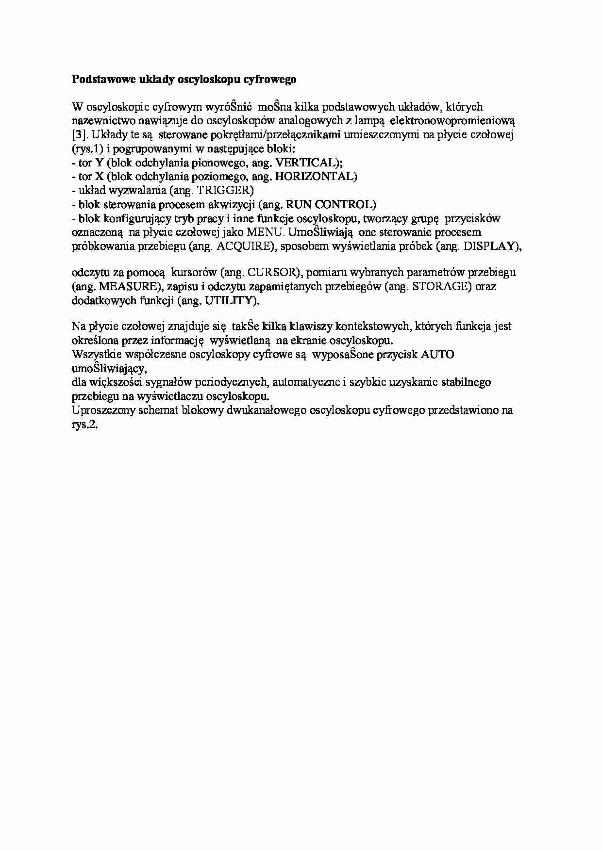Podstawowe układy oscyloskopu cyfrowego - strona 1