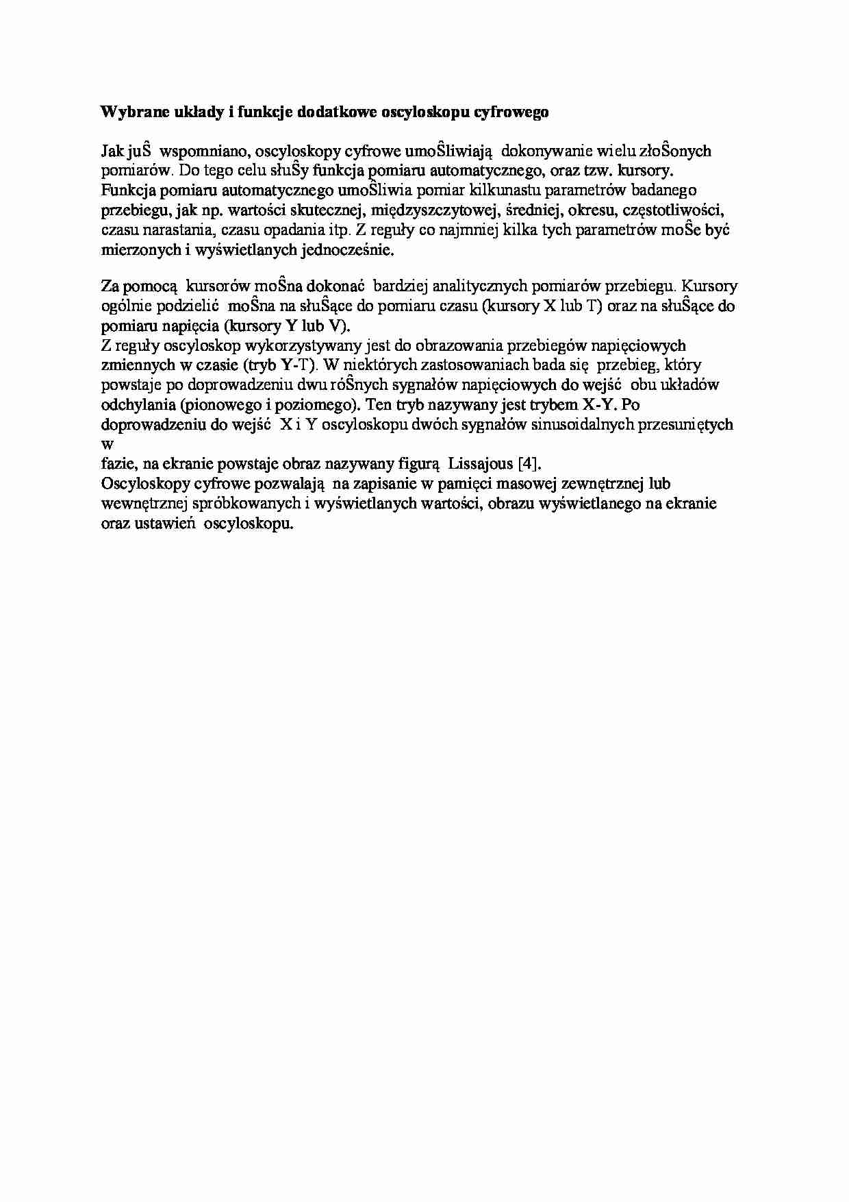 Wybrane układy i funkcje dodatkowe oscyloskopu cyfrowego - strona 1