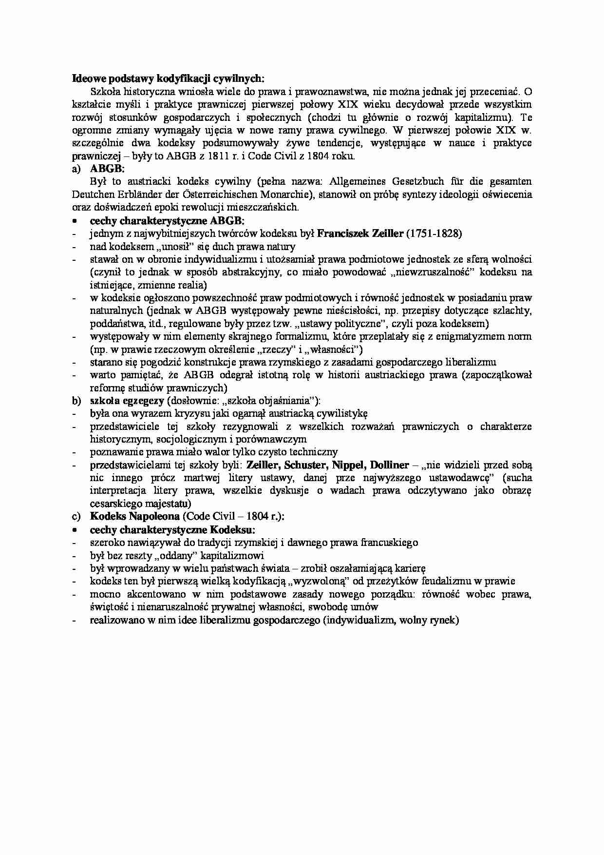 Ideowe podstawy kodyfikacji cywilnych - wykład - strona 1