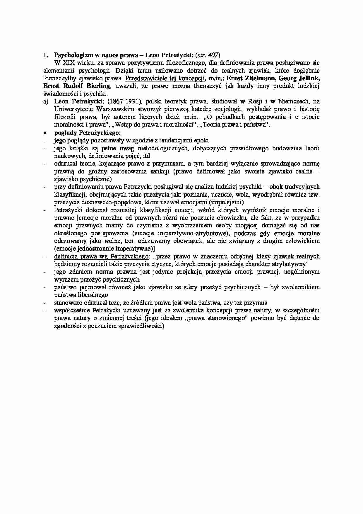 Psychologizm w nauce prawa - wykład - strona 1