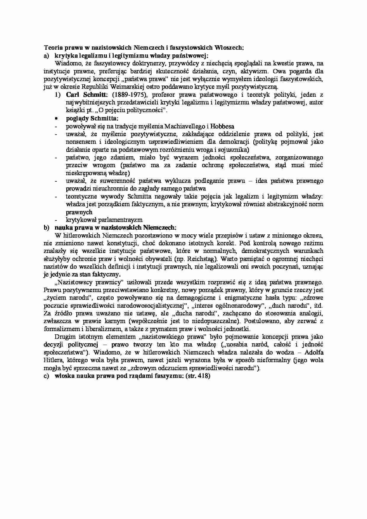 Teoria prawa w nazistowskich Niemczech i faszystowskich Włoszech - wykład - strona 1