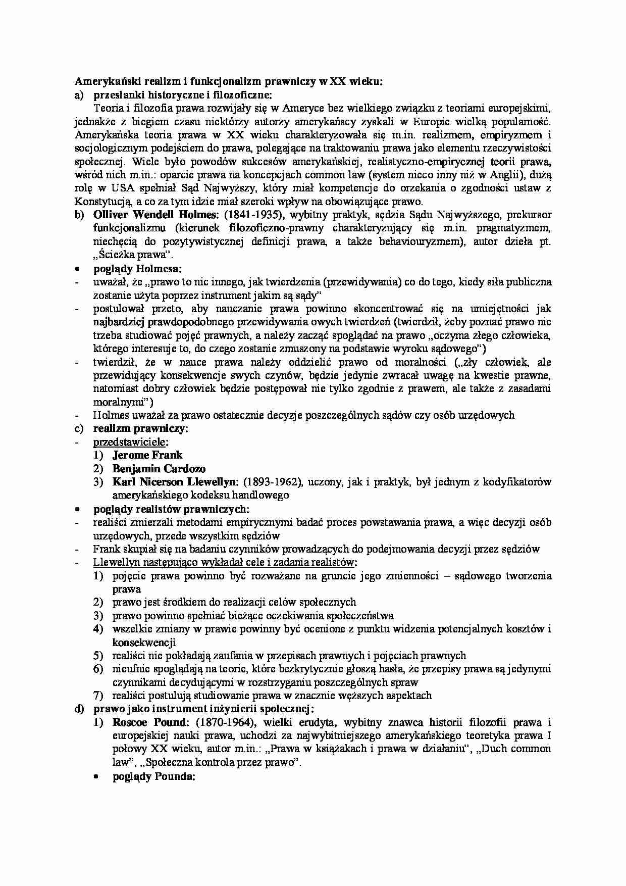 Amerykański realizm i funkcjonalizm prawniczy w XX wieku - wykład - strona 1