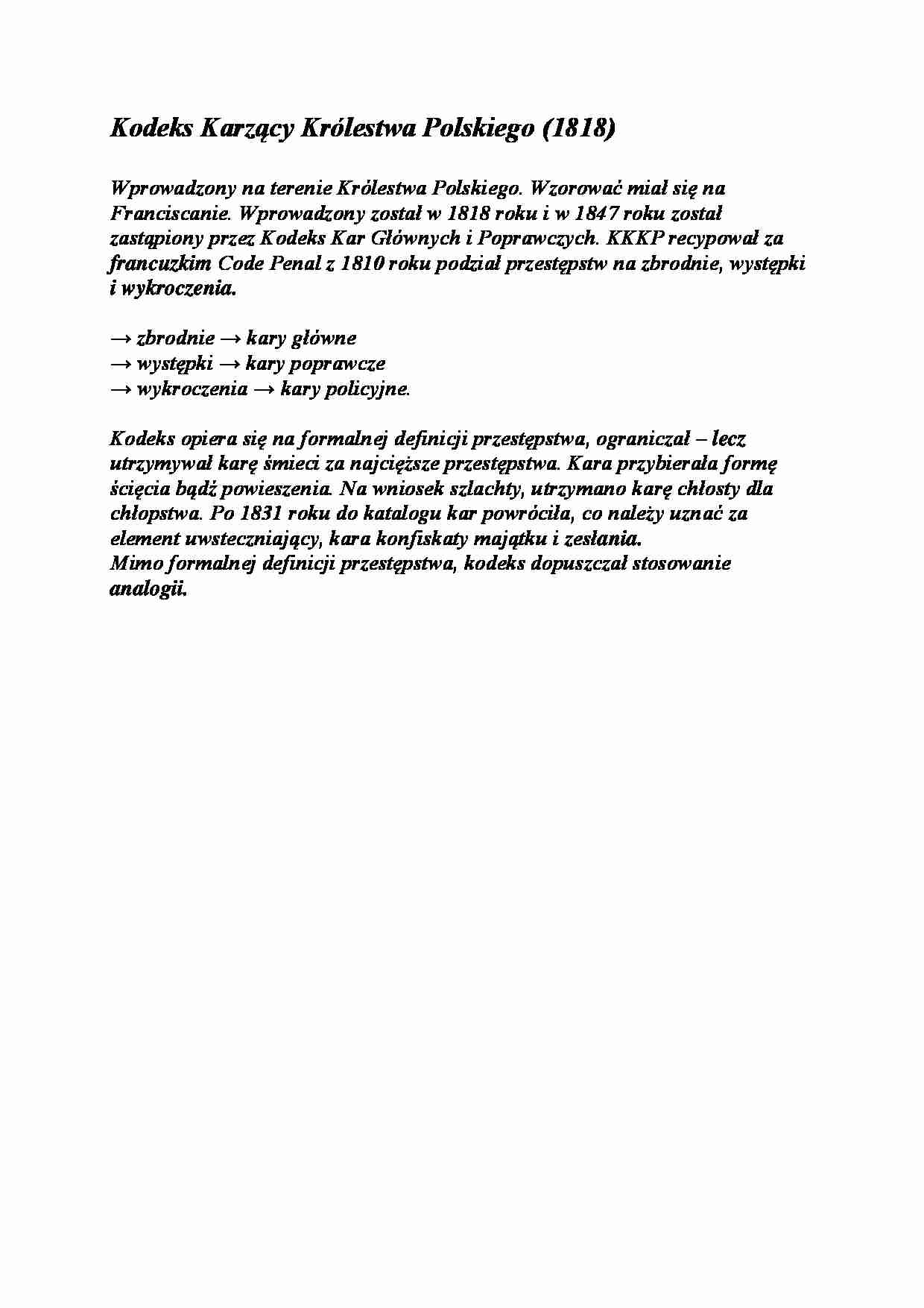 Kodeks Karzący Królestwa Polskiego - strona 1