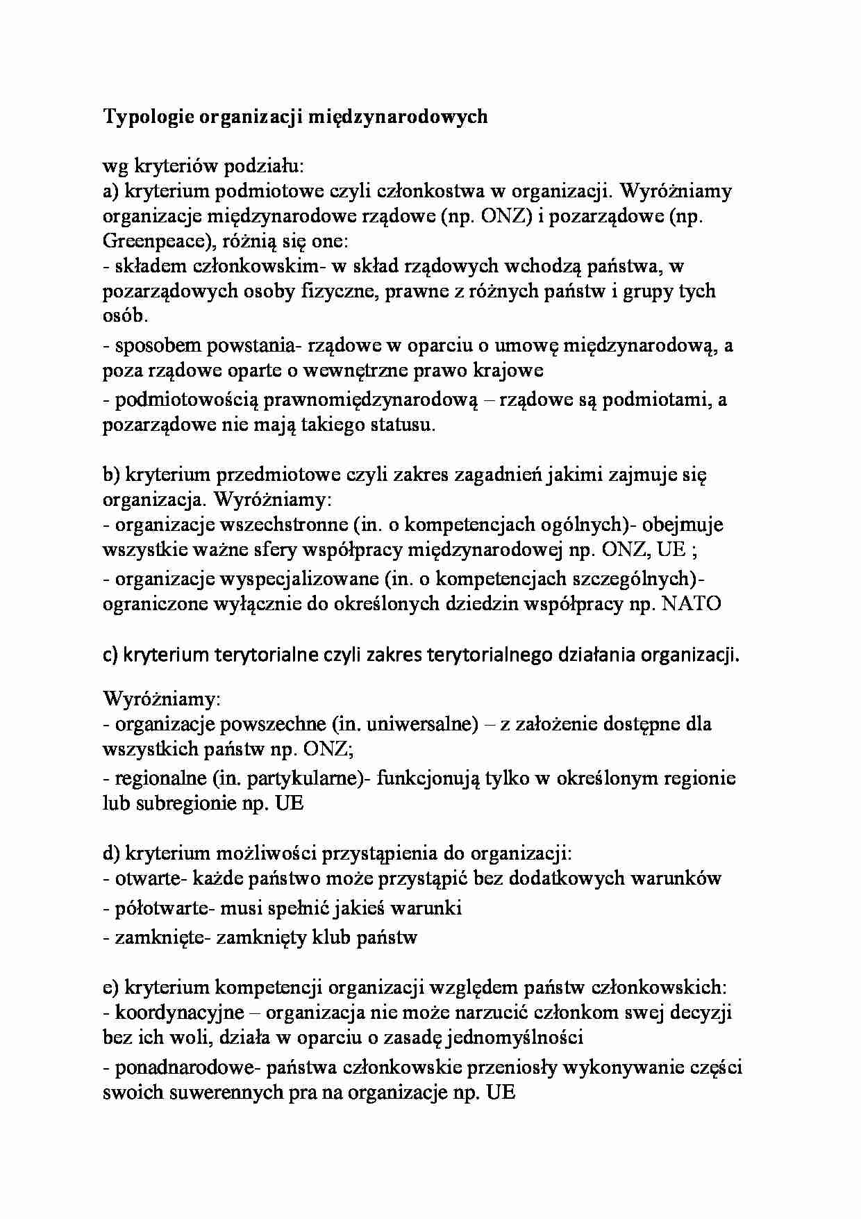 Typologie organizacji międzynarodowych - strona 1
