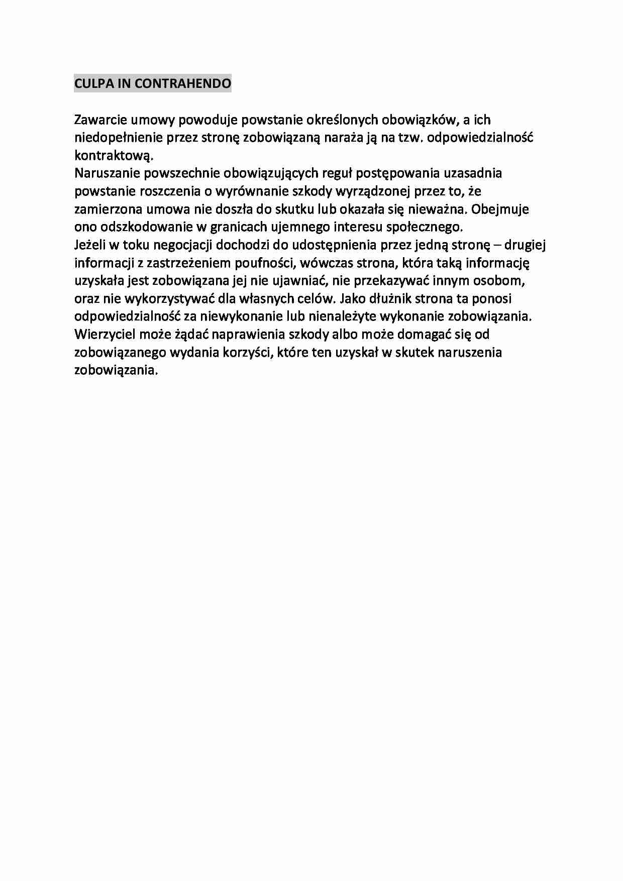 CULPA IN CONTRAHENDO - Zawarcie umowy - strona 1