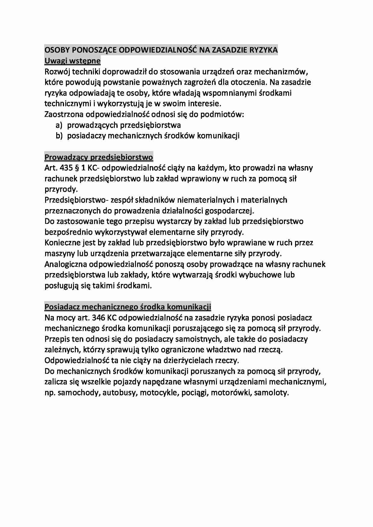 Odpowiedzialność na zasadzie ryzyka - omówienie - strona 1