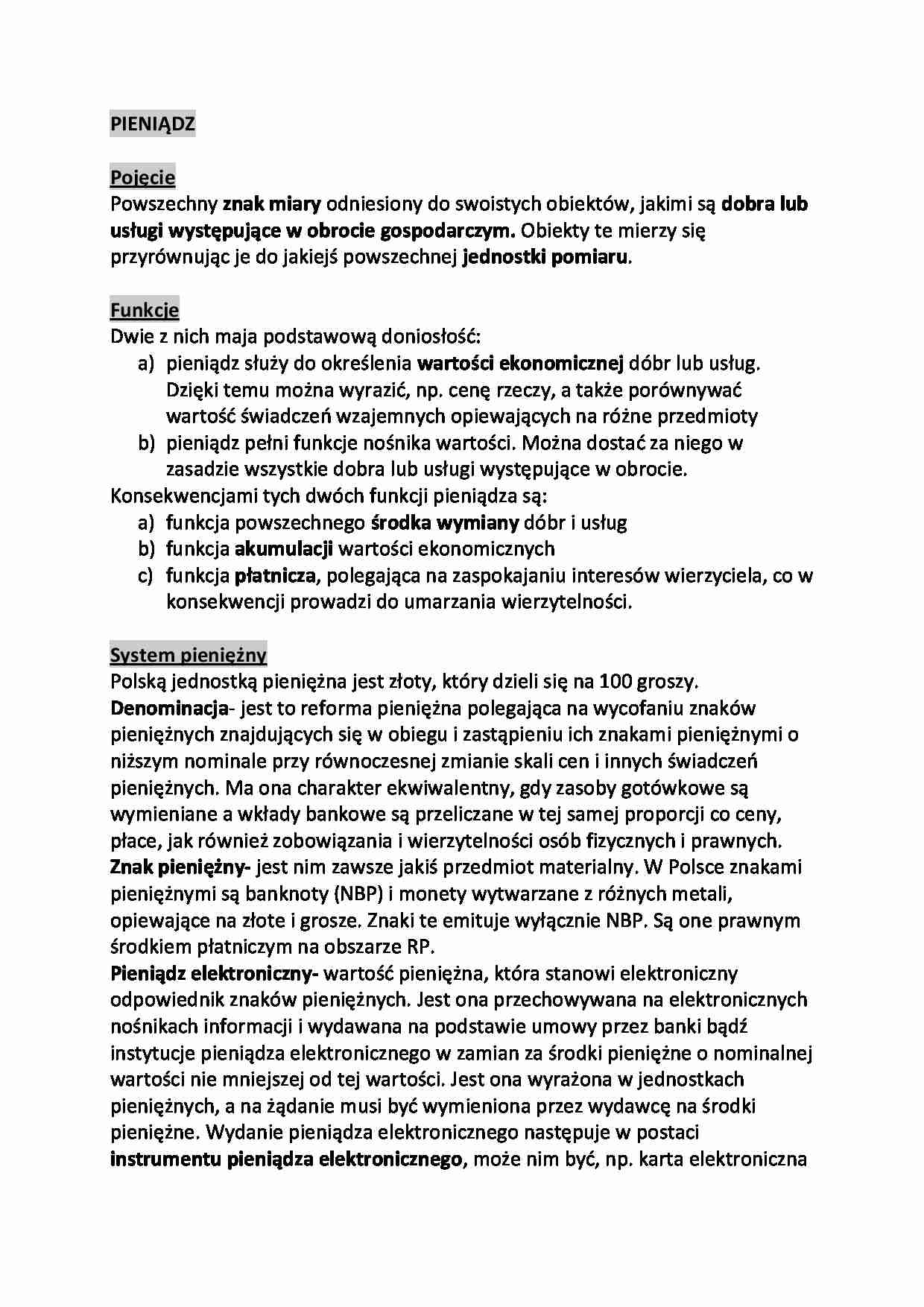 Pieniądz - omówienie - strona 1