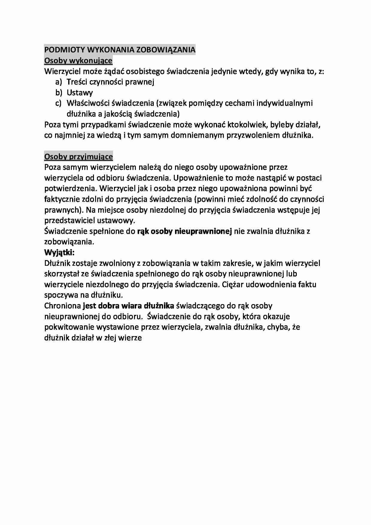 Podmioty wykonania zobowiązania - omówienie  - strona 1