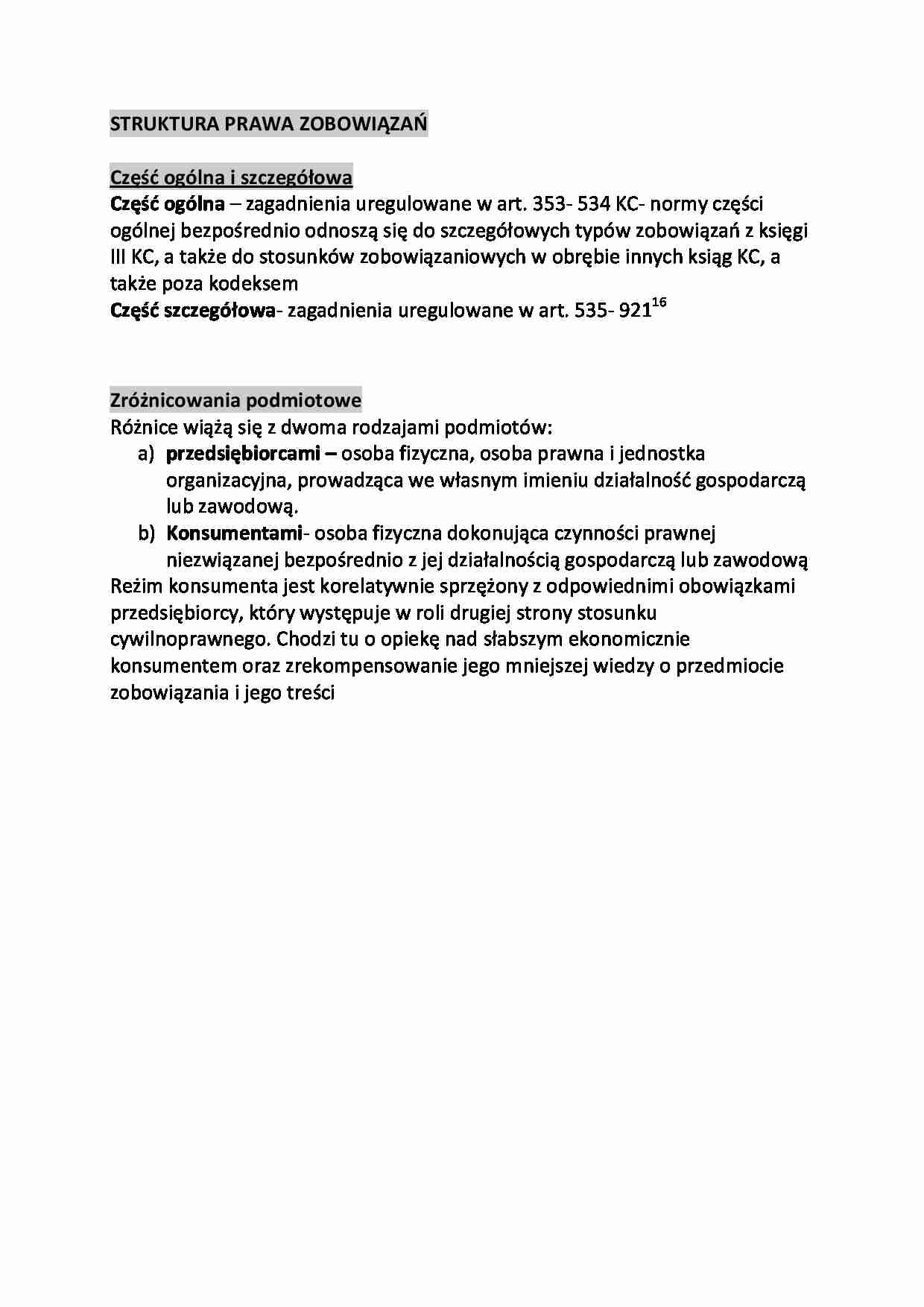 Struktura prawa zobowiązań - omówienie - strona 1